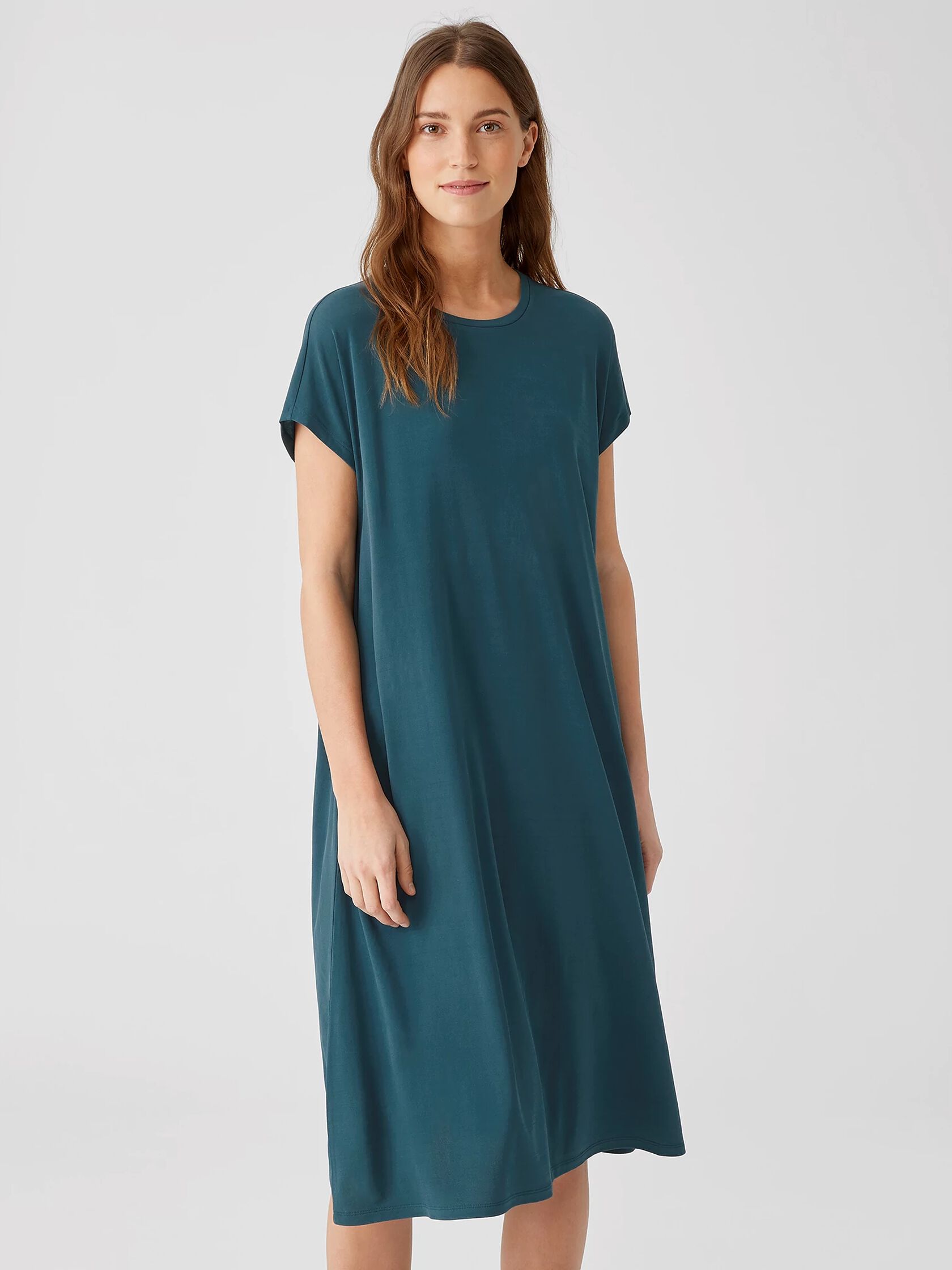 Stretch Silk Jersey Crew Neck Dress