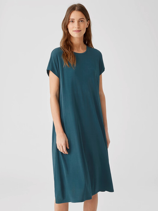 Stretch Silk Jersey Crew Neck Dress