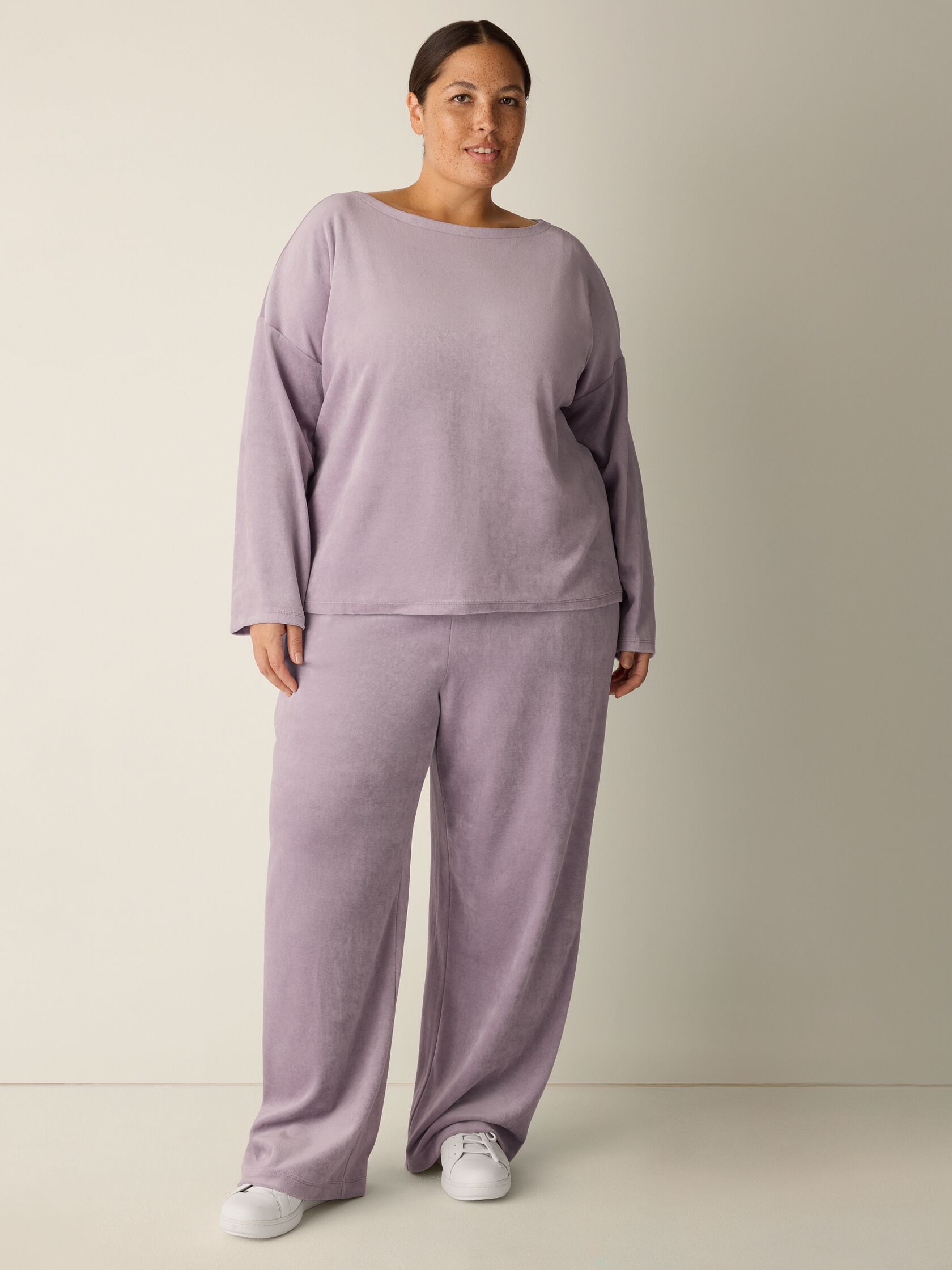 Cozy Velour Knit Bateau Neck Top