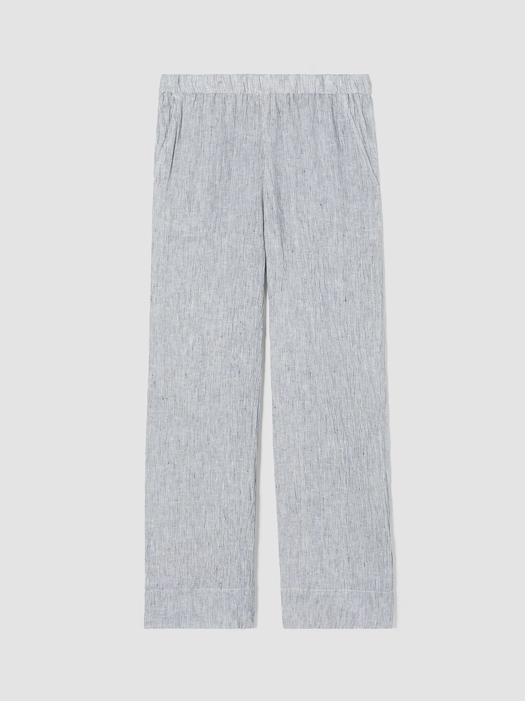 Striped Organic Linen Crinkle Wide-Leg Pant