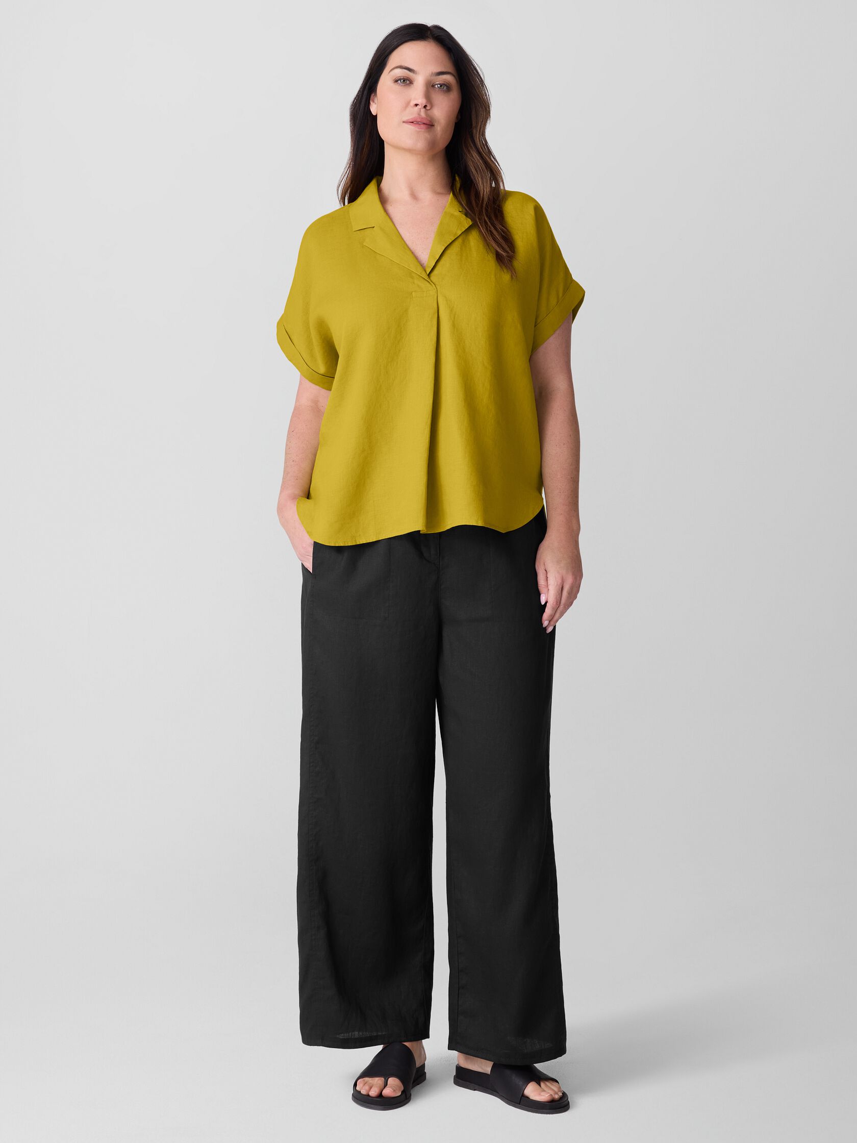 Organic Handkerchief Linen Notch Collar Top