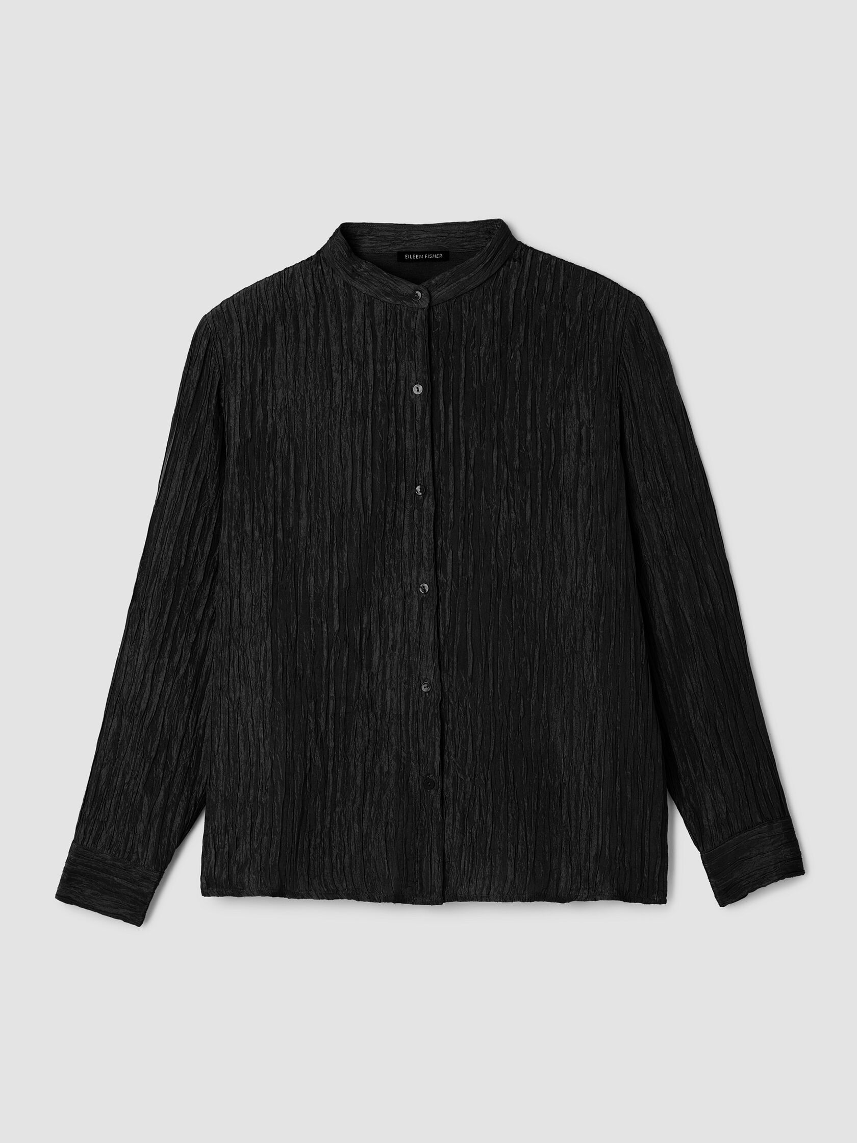 Textured Silk Jacquard Band Collar Shirt
