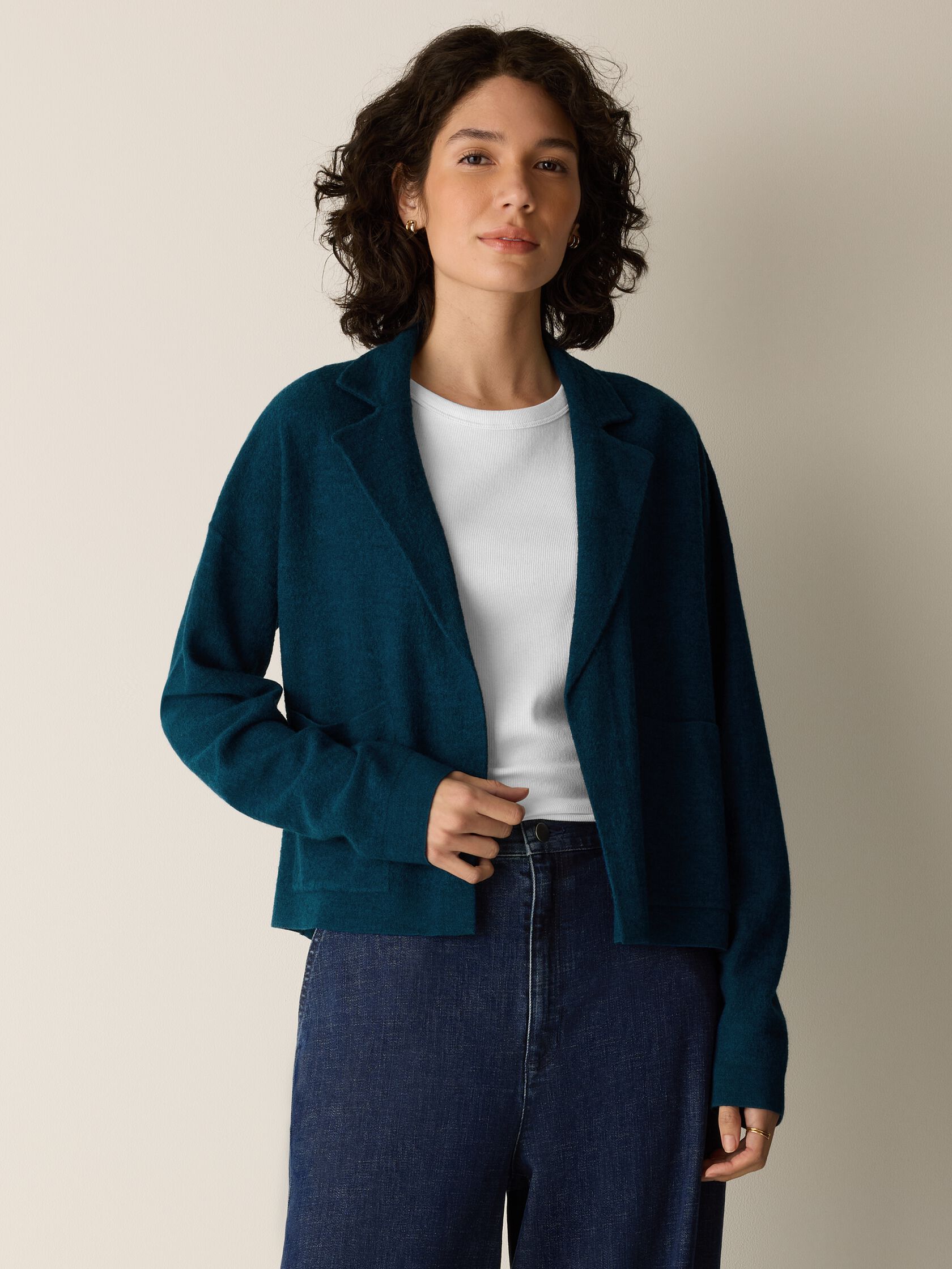 Fine Felted Wool Notch Collar Cardigan in Regenerative Wool