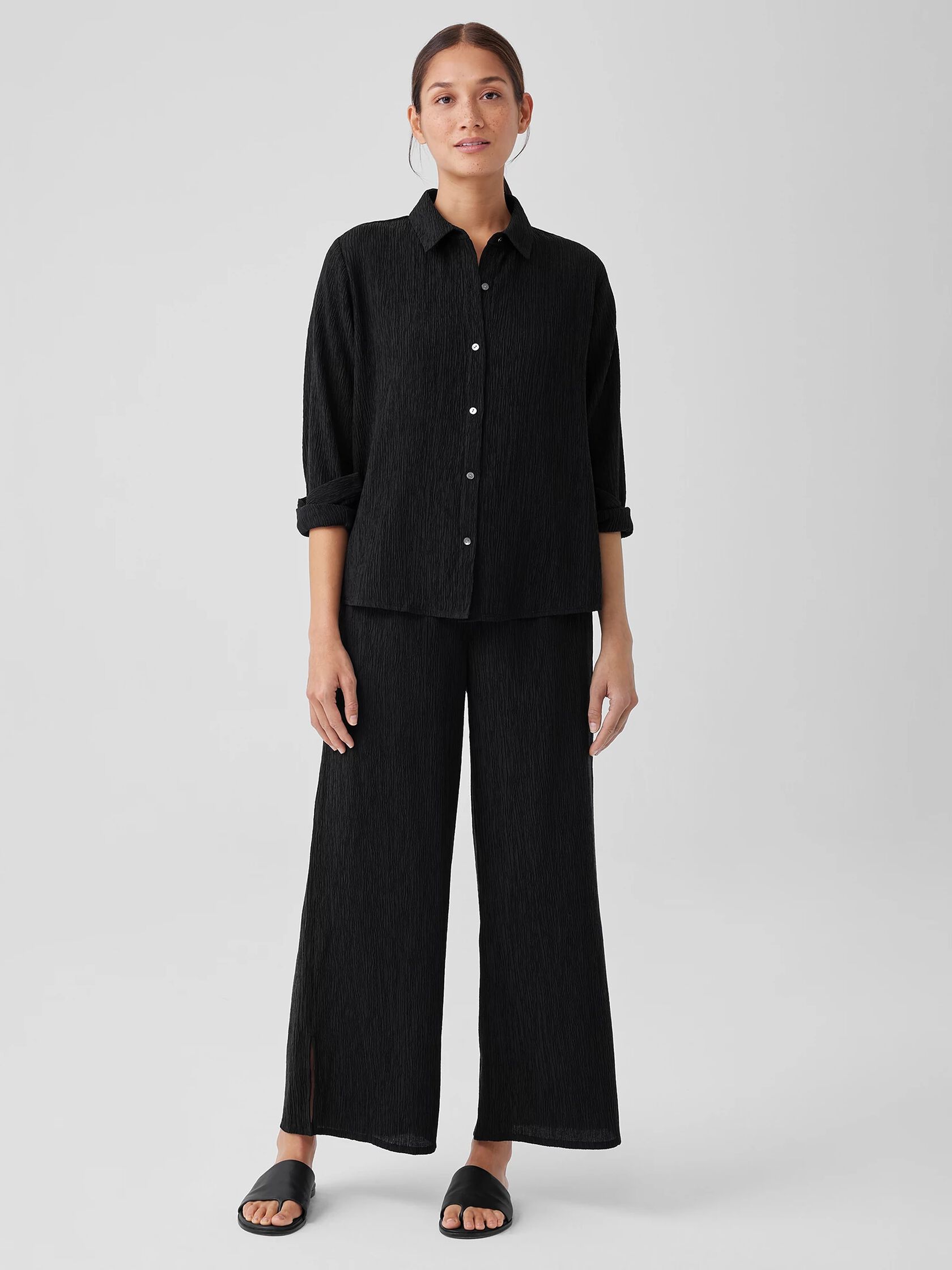 Woven Plissé Classic Collar Shirt