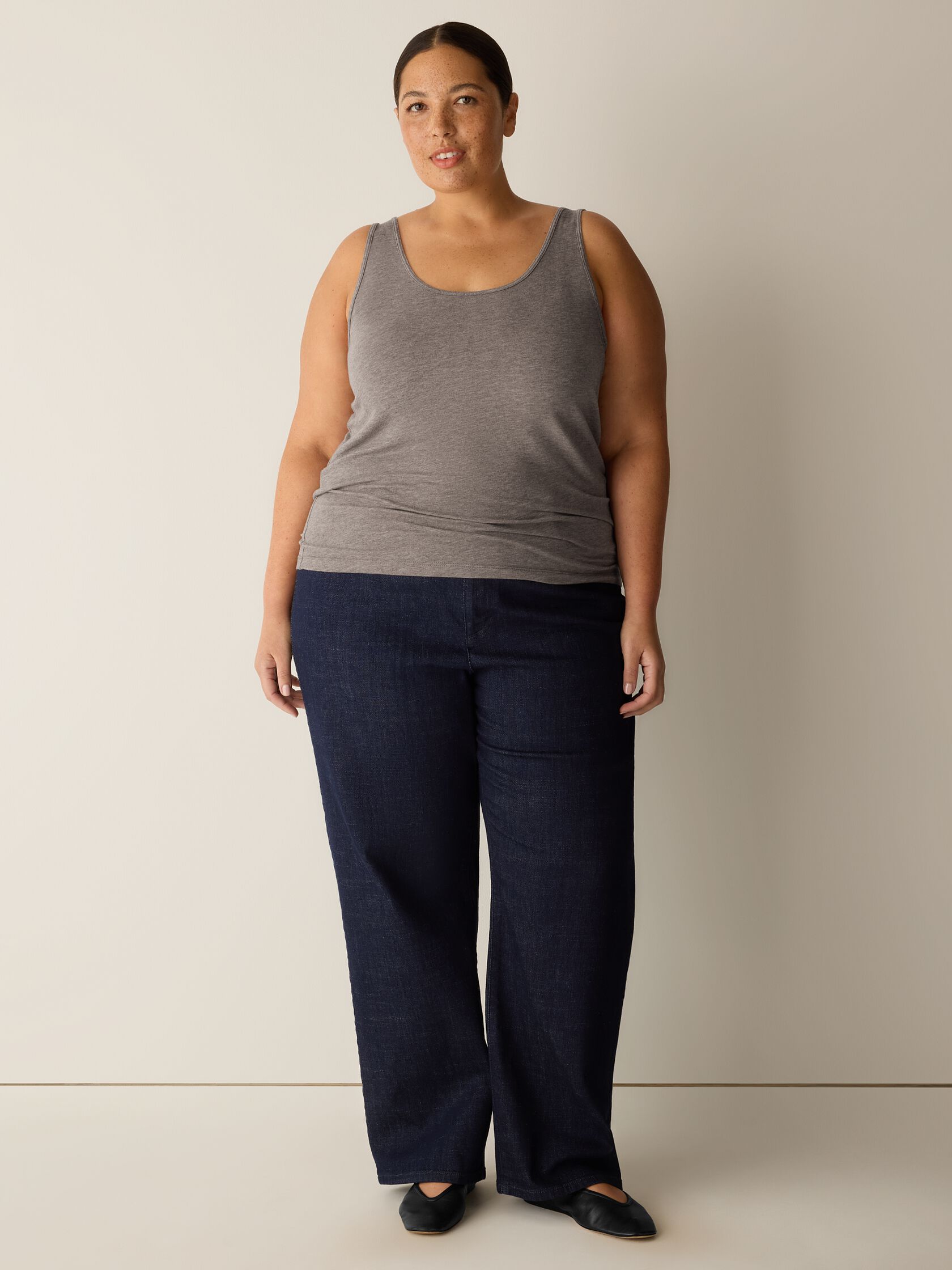 M&eacute;lange Sheer Cotton Blend Knit Scoop Neck Tank