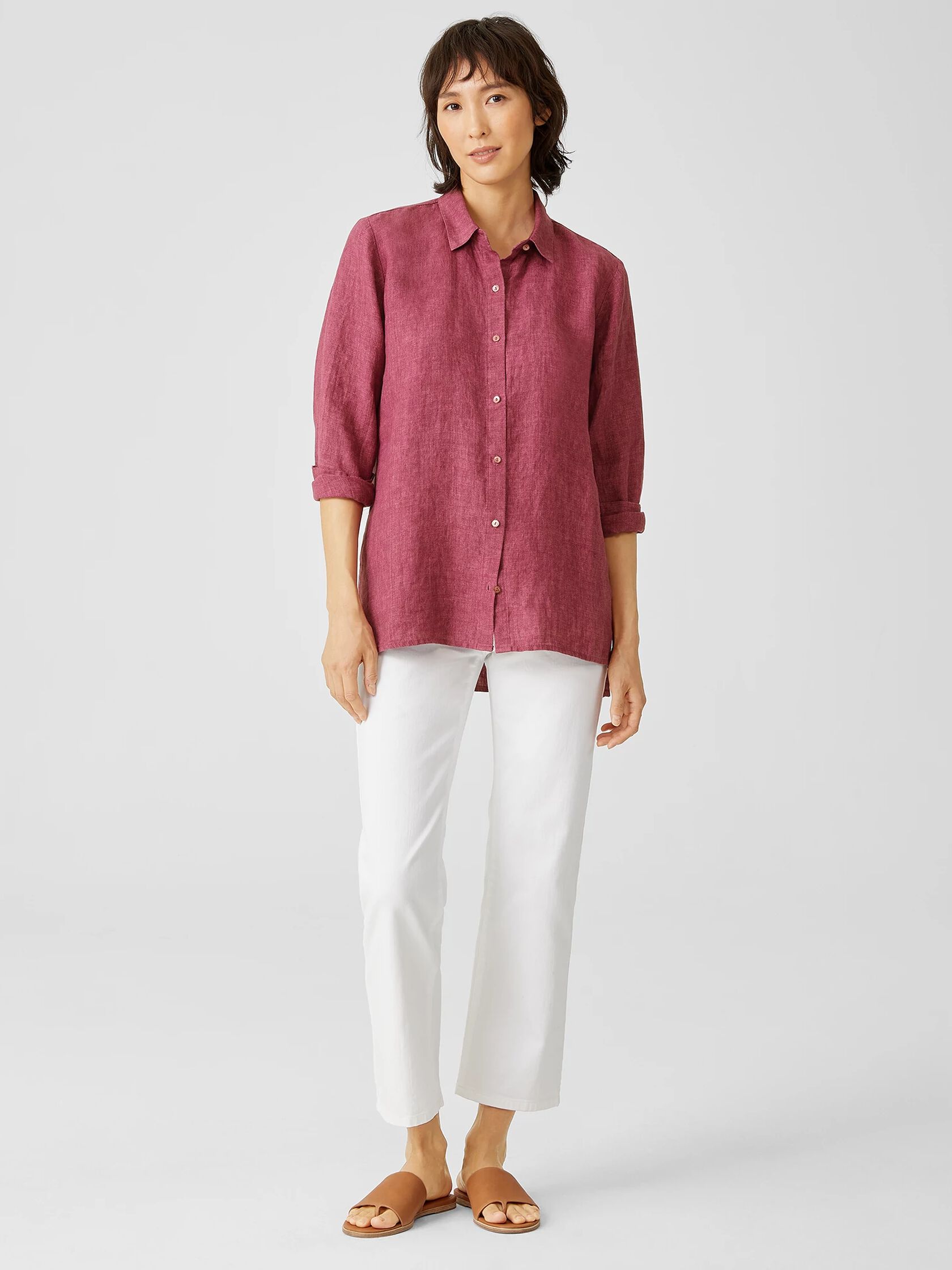 Washed Organic Linen Delave Classic Collar Shirt