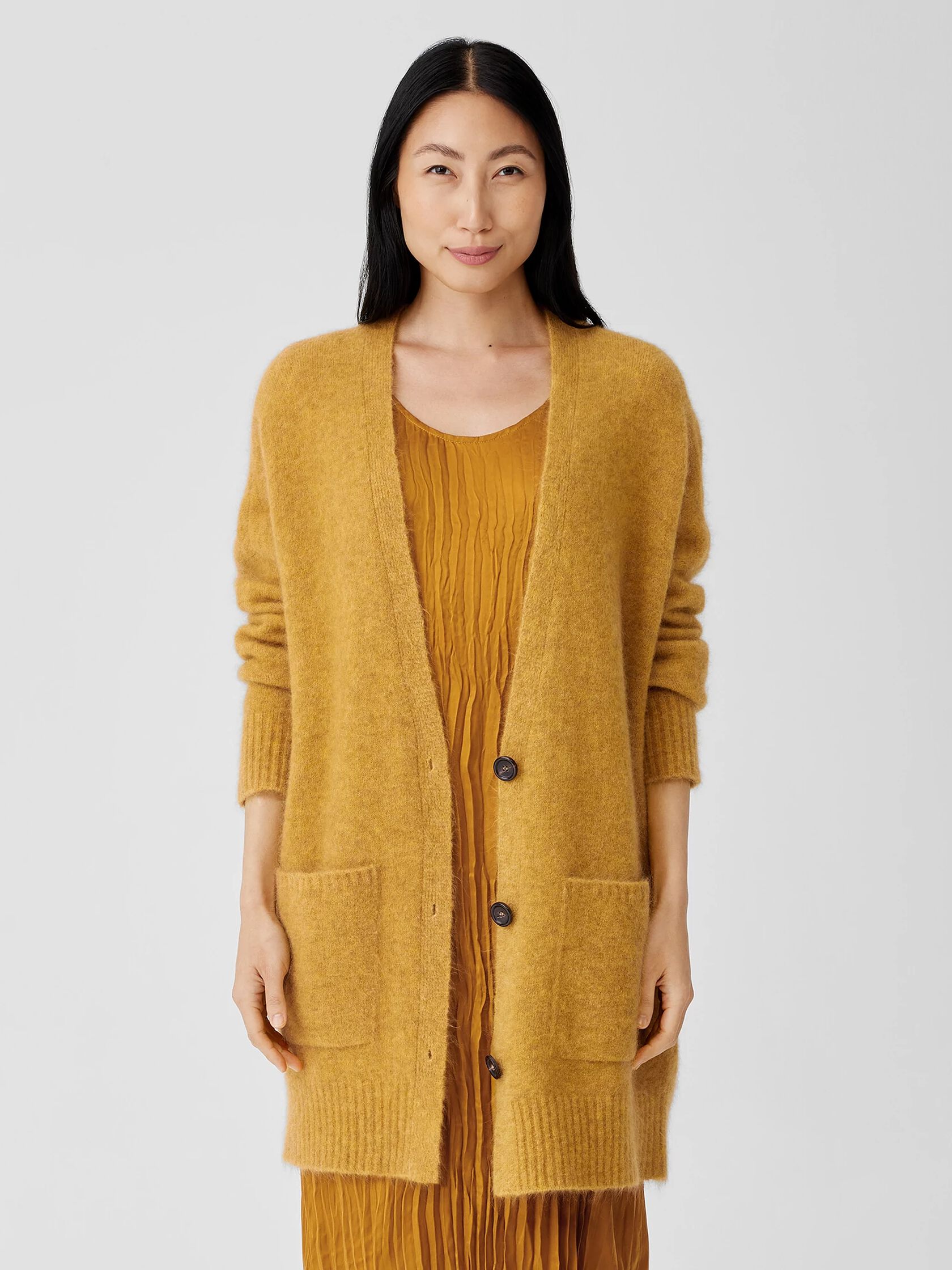 Mohair Plush Melange V-Neck Cardigan