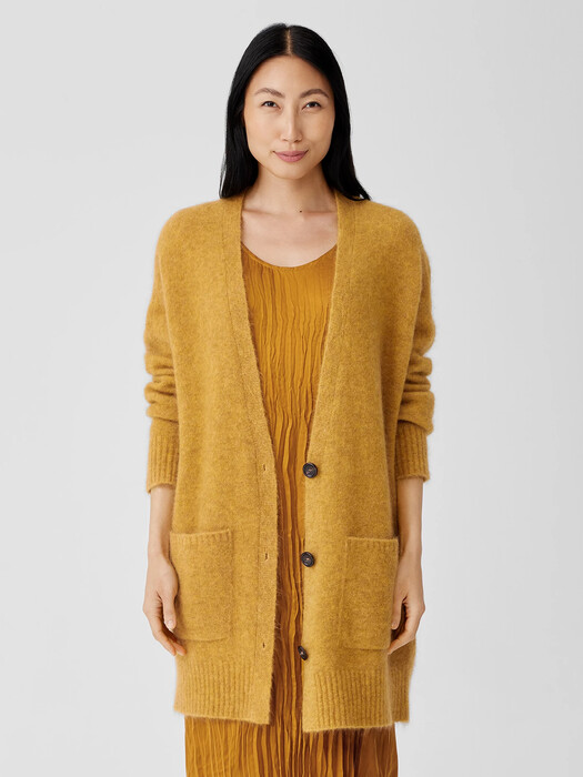Mohair Plush Melange V-Neck Cardigan