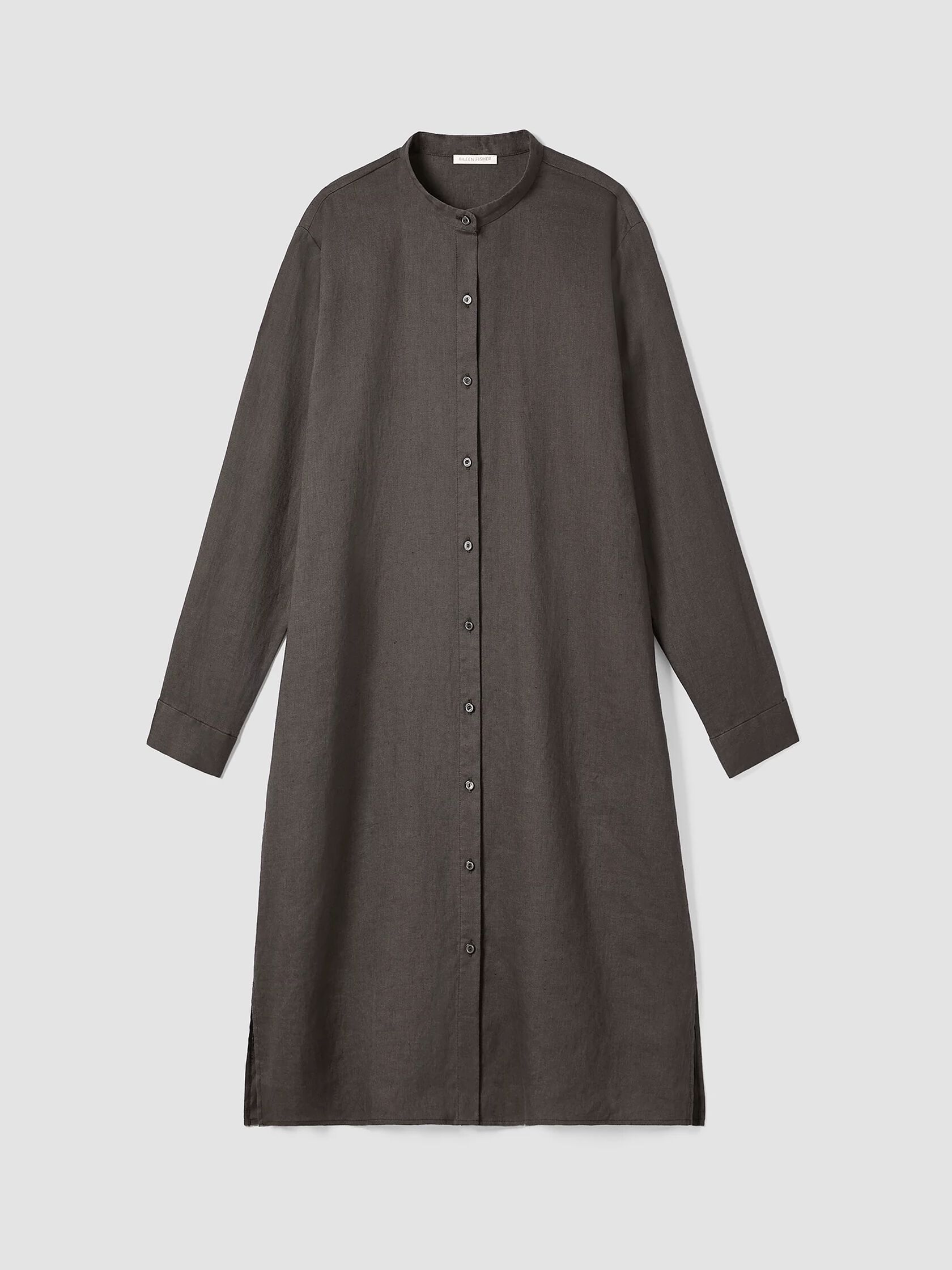 Organic Linen Band Collar Shirtdress