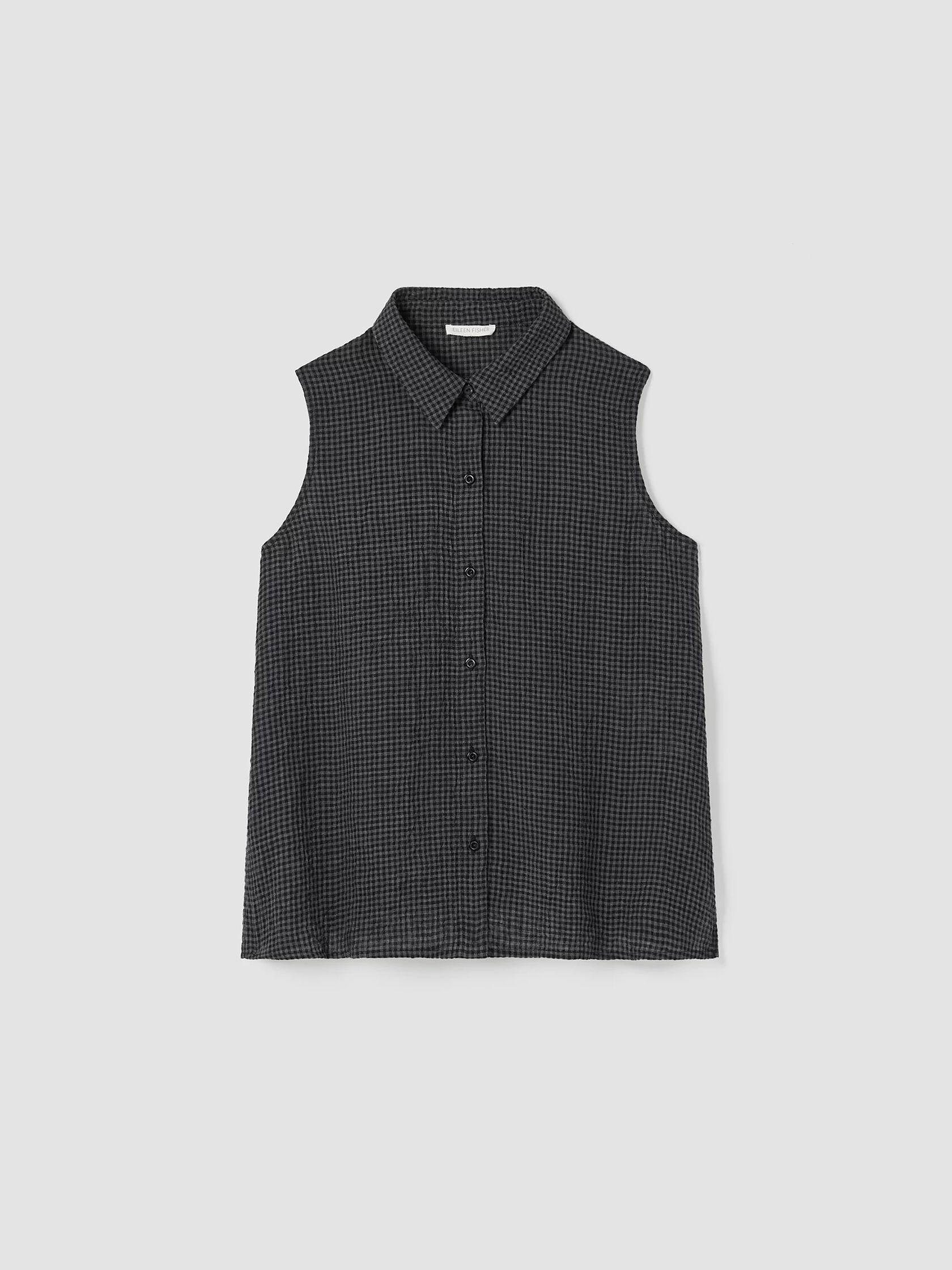 Puckered Organic Linen Sleeveless Shirt