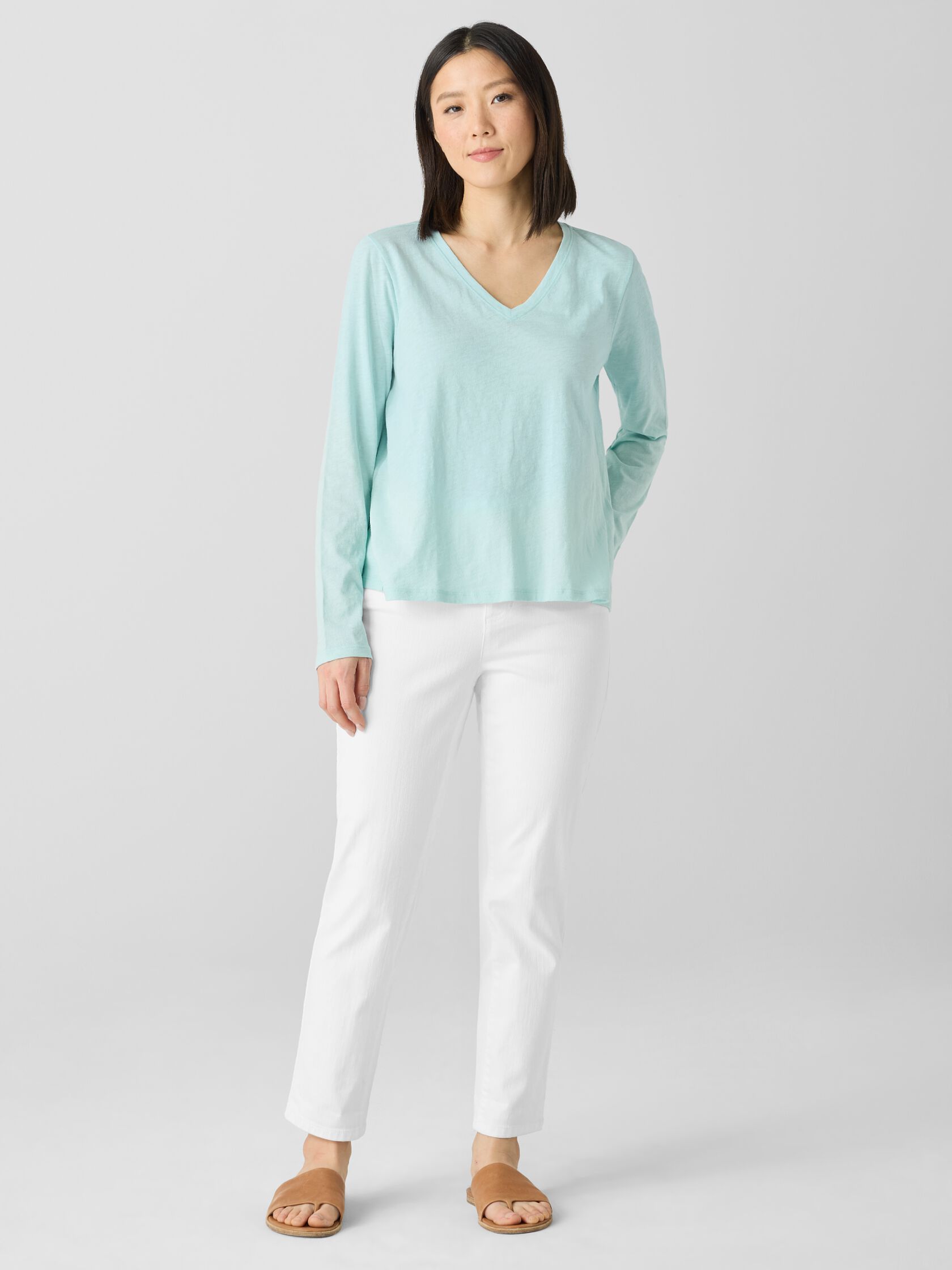 Organic Cotton Slubby Jersey V-Neck Top