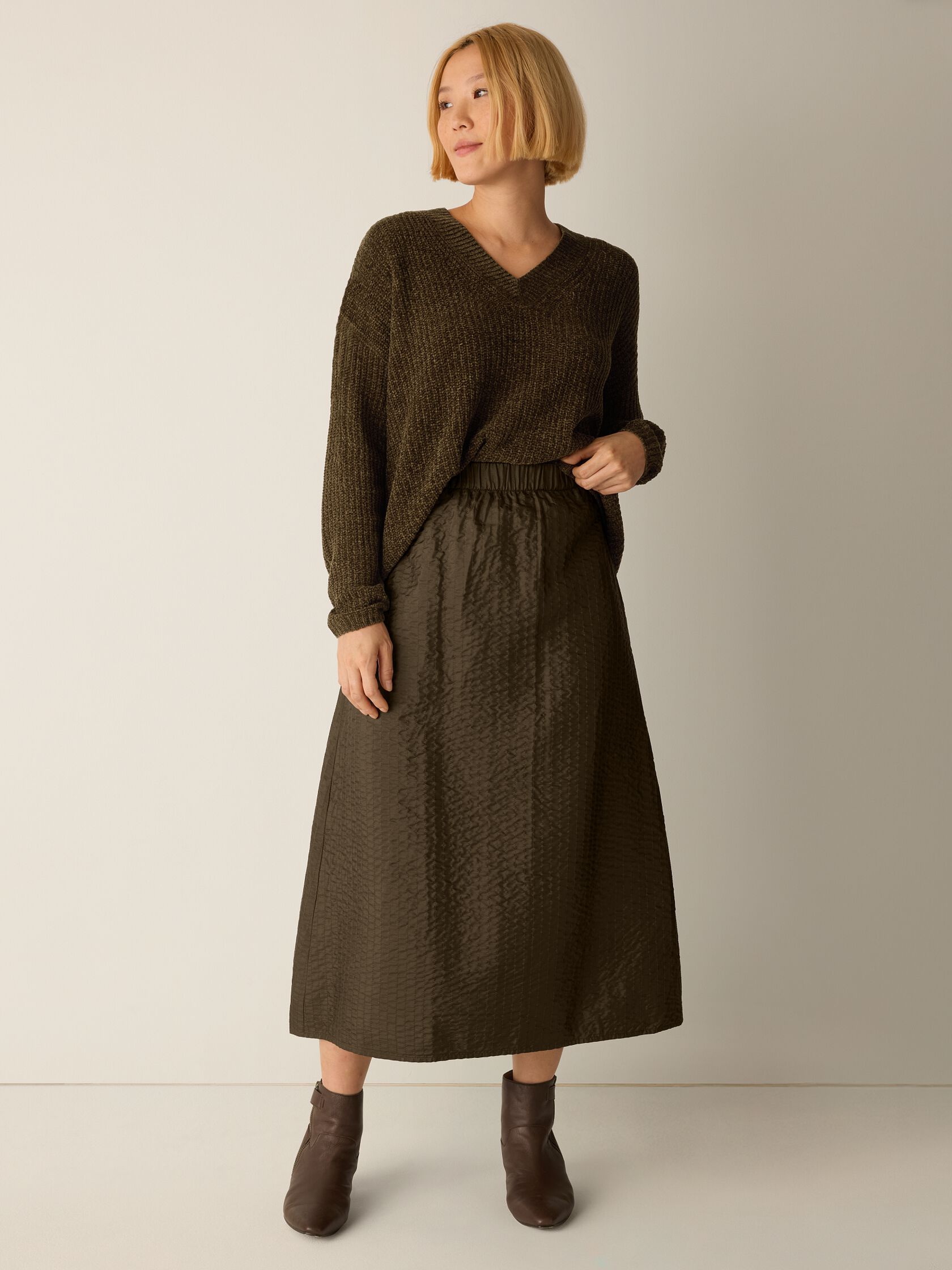 Quilted Silk A-Line Skirt