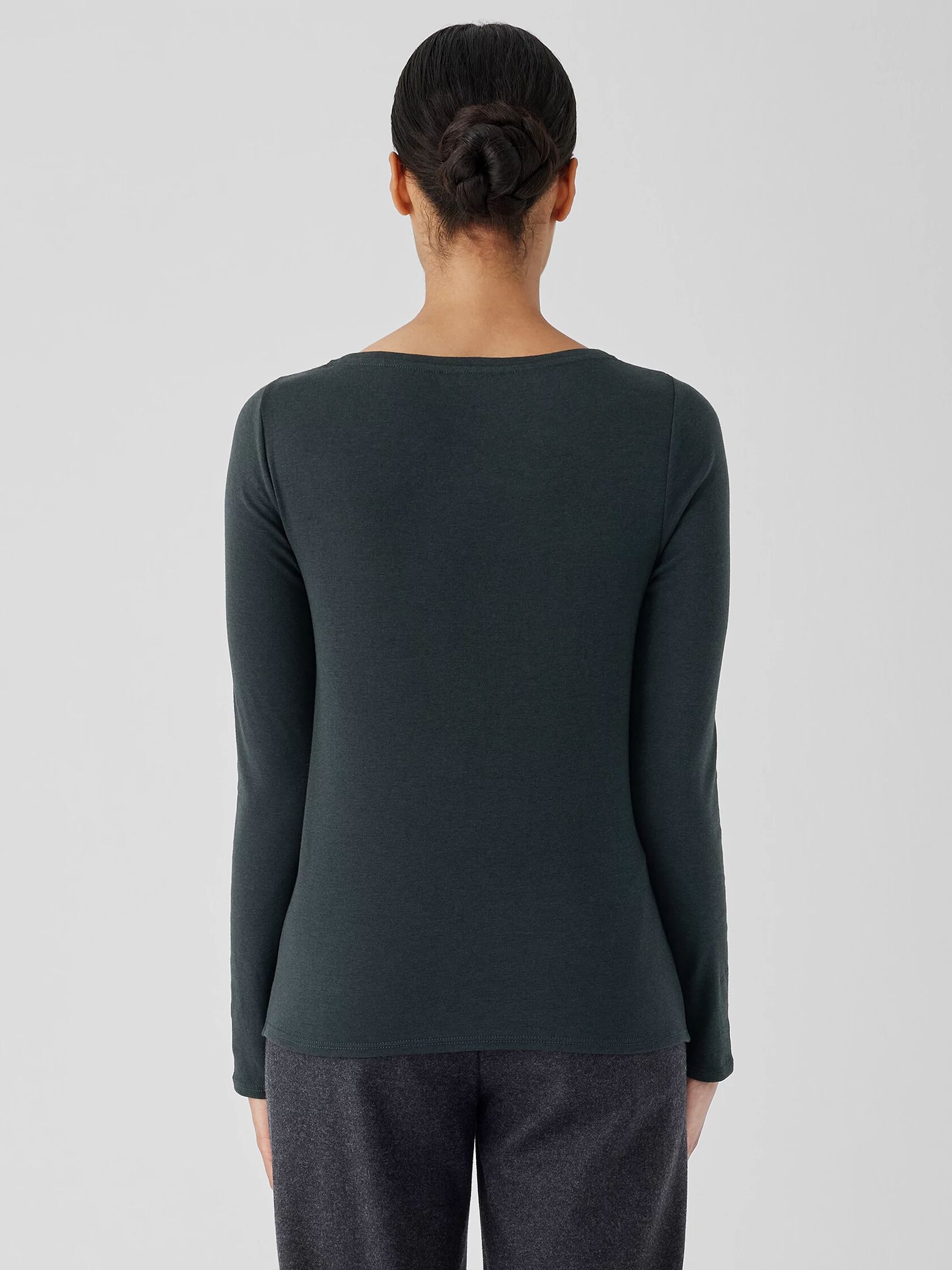 Ribbed Pima Cotton Blend Scoop Neck Top