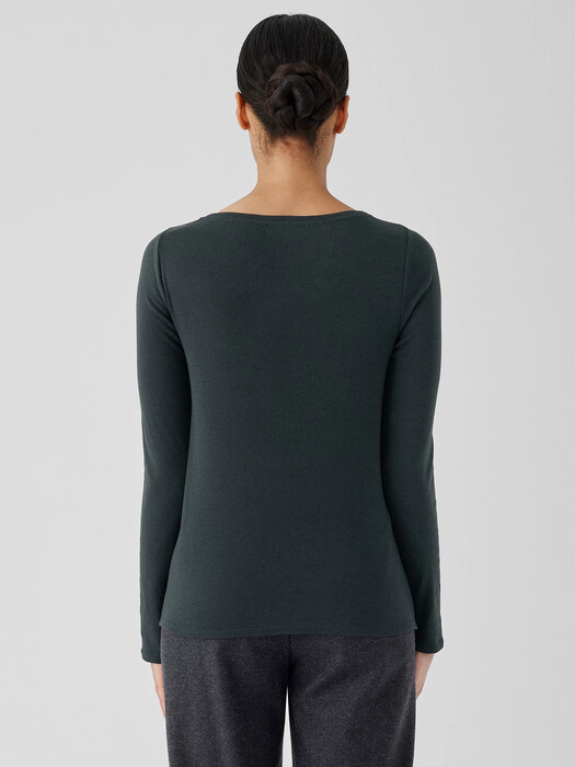 Ribbed Pima Cotton Blend Scoop Neck Top