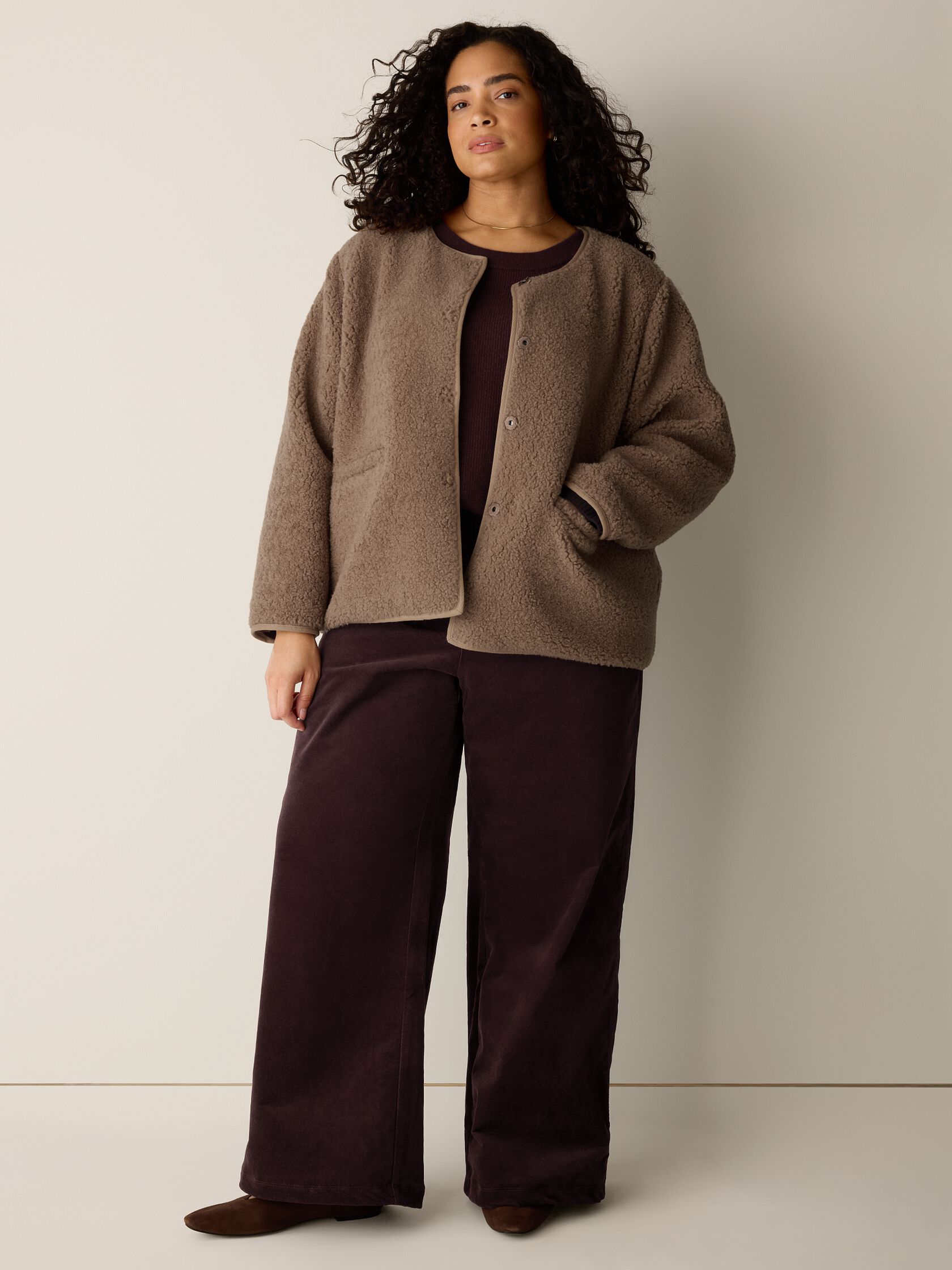 Wool Fluff Round Neck Jacket