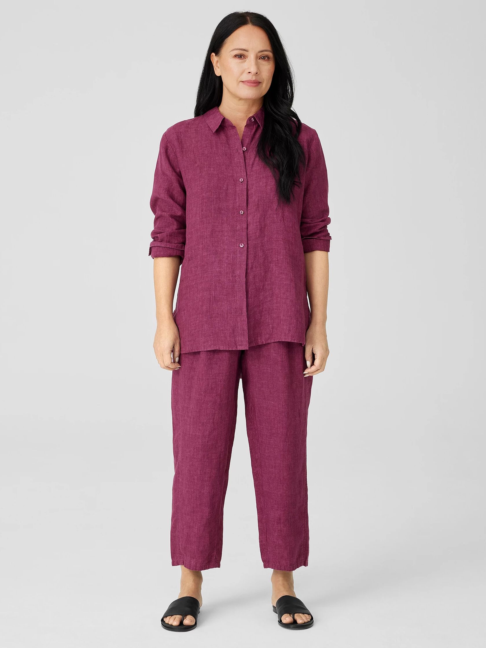 Washed Organic Linen Delave Classic Collar Shirt