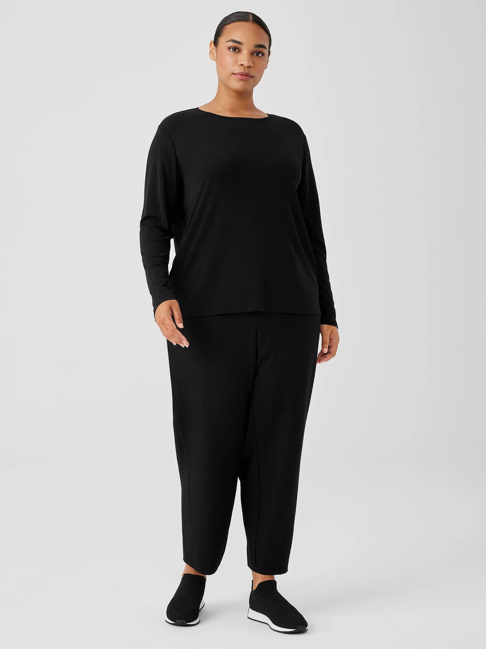 Stretch Silk Jersey Crew Neck Top