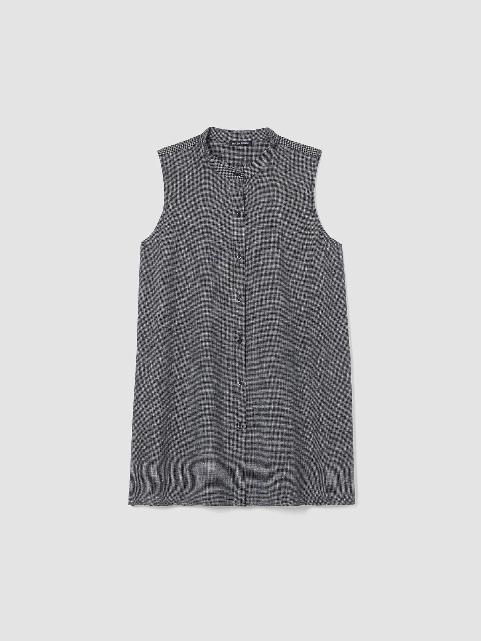 Hemp Organic Cotton Grid Mandarin Collar Shirt