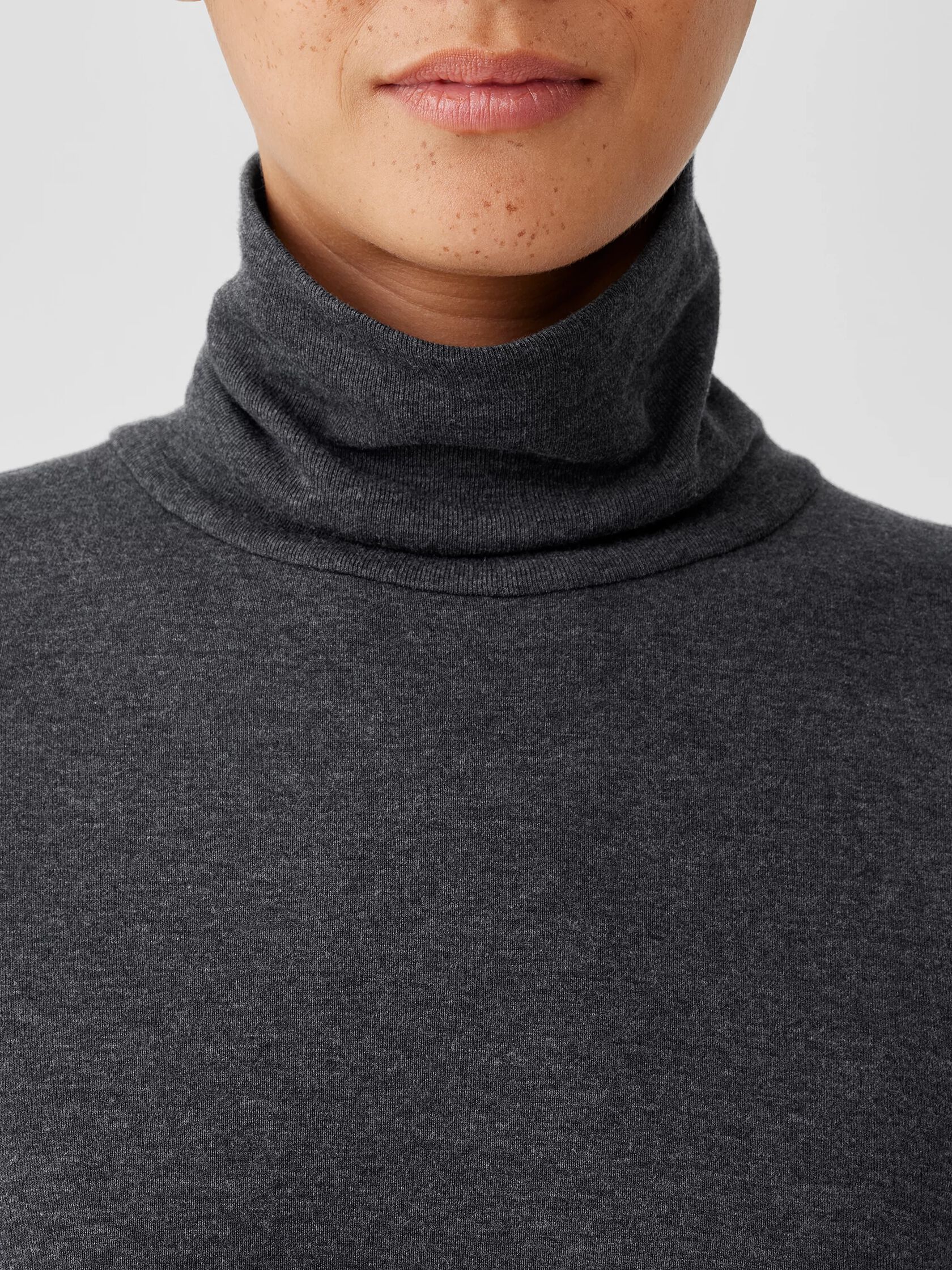 Ribbed Pima Cotton Blend Turtleneck Top