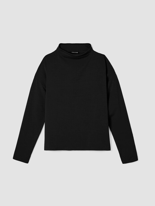 Stretch Jersey Knit Mock Neck Top