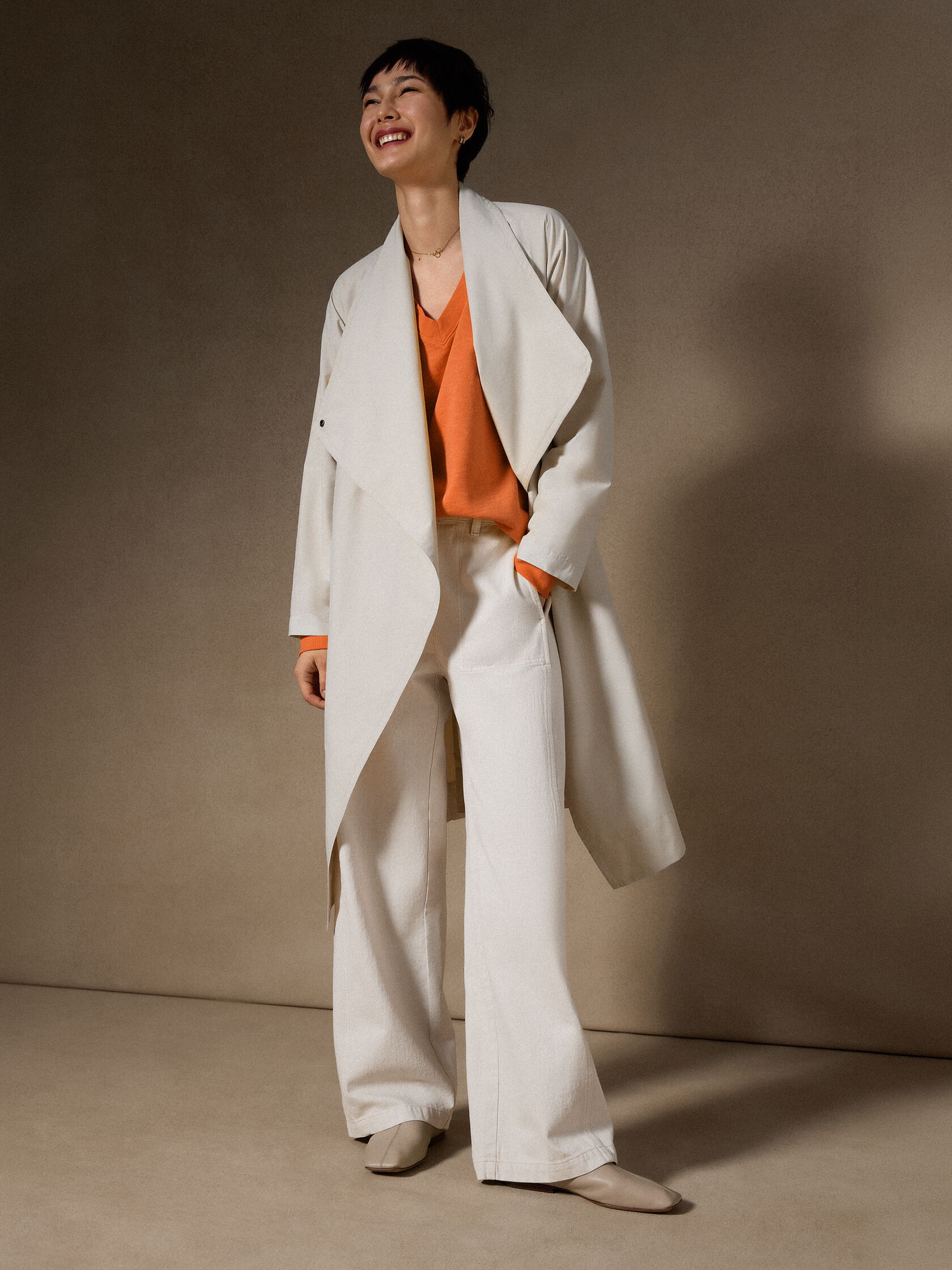 Light Cotton Nylon Drape Neck Coat