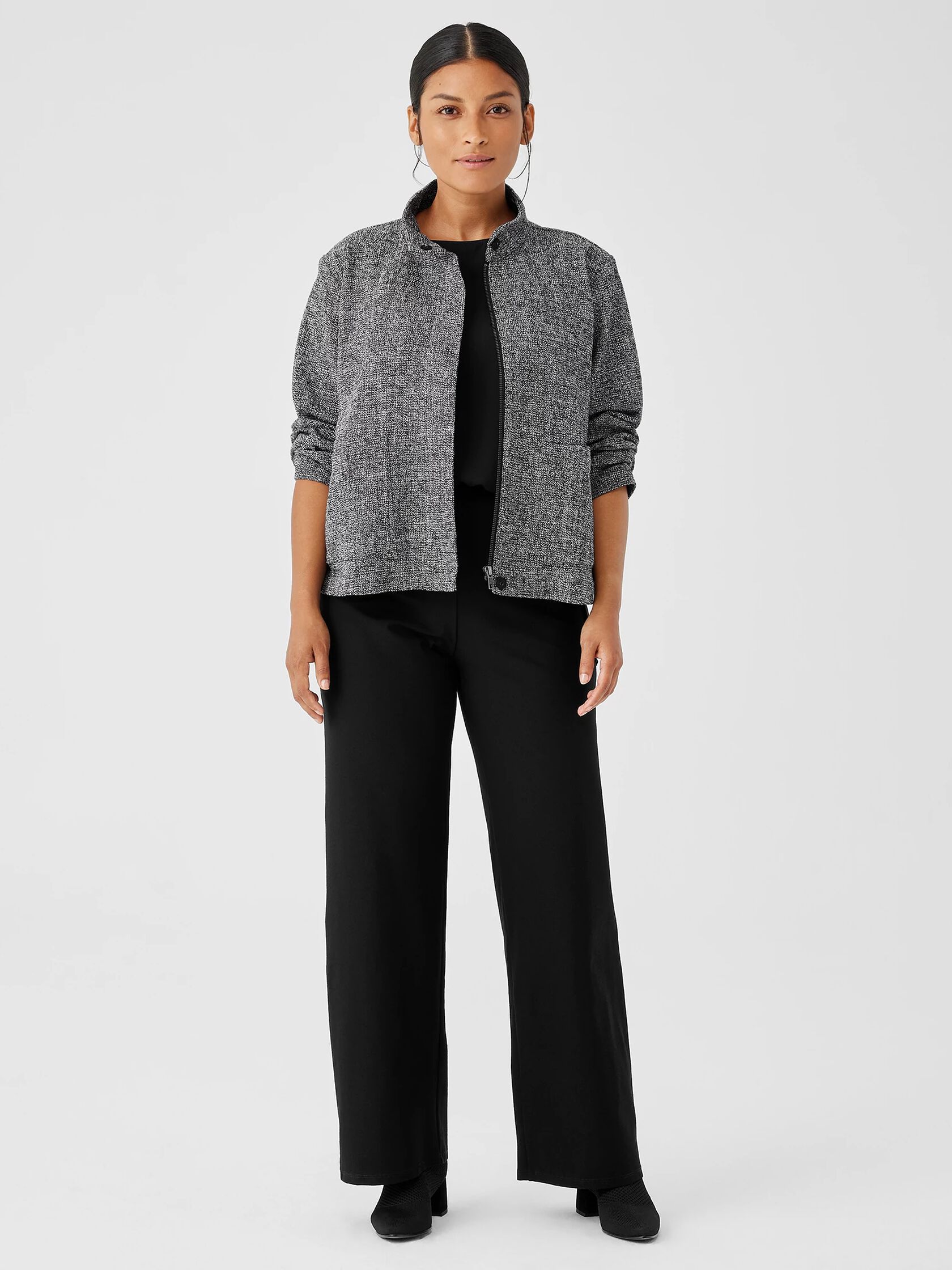 Organic Cotton Tweed Stand Collar Jacket