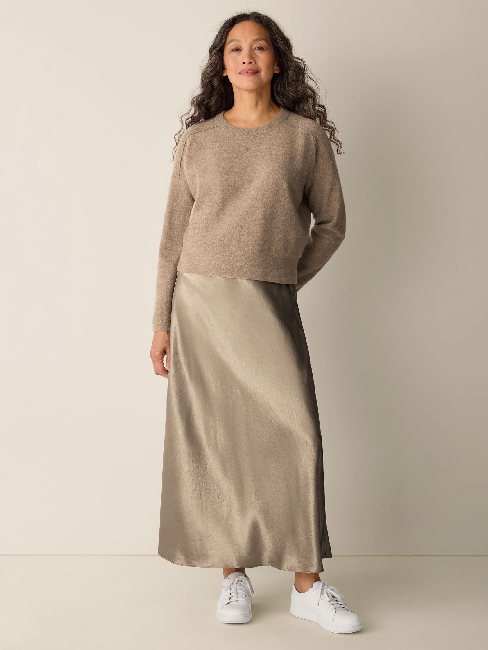 Fine Felted Wool Crew Neck Short Top in Regenerative Wool