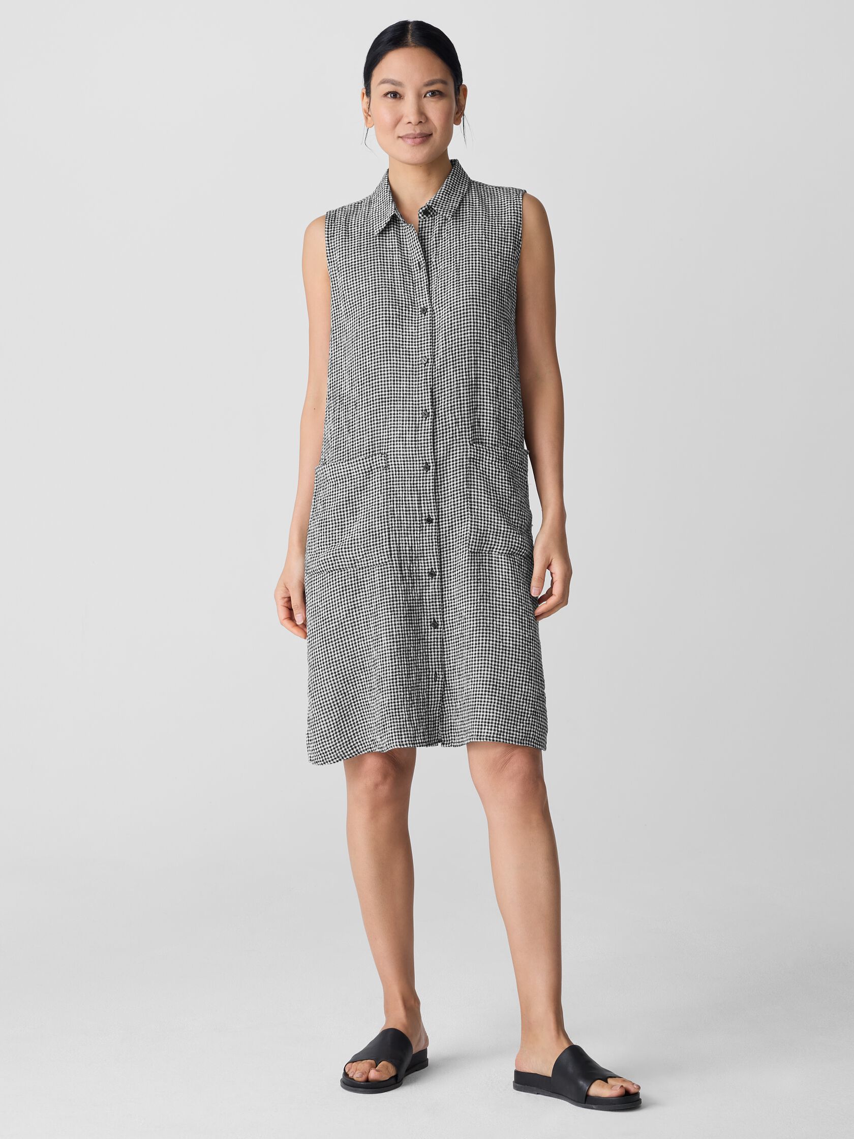 Puckered Organic Linen Sleeveless Dress