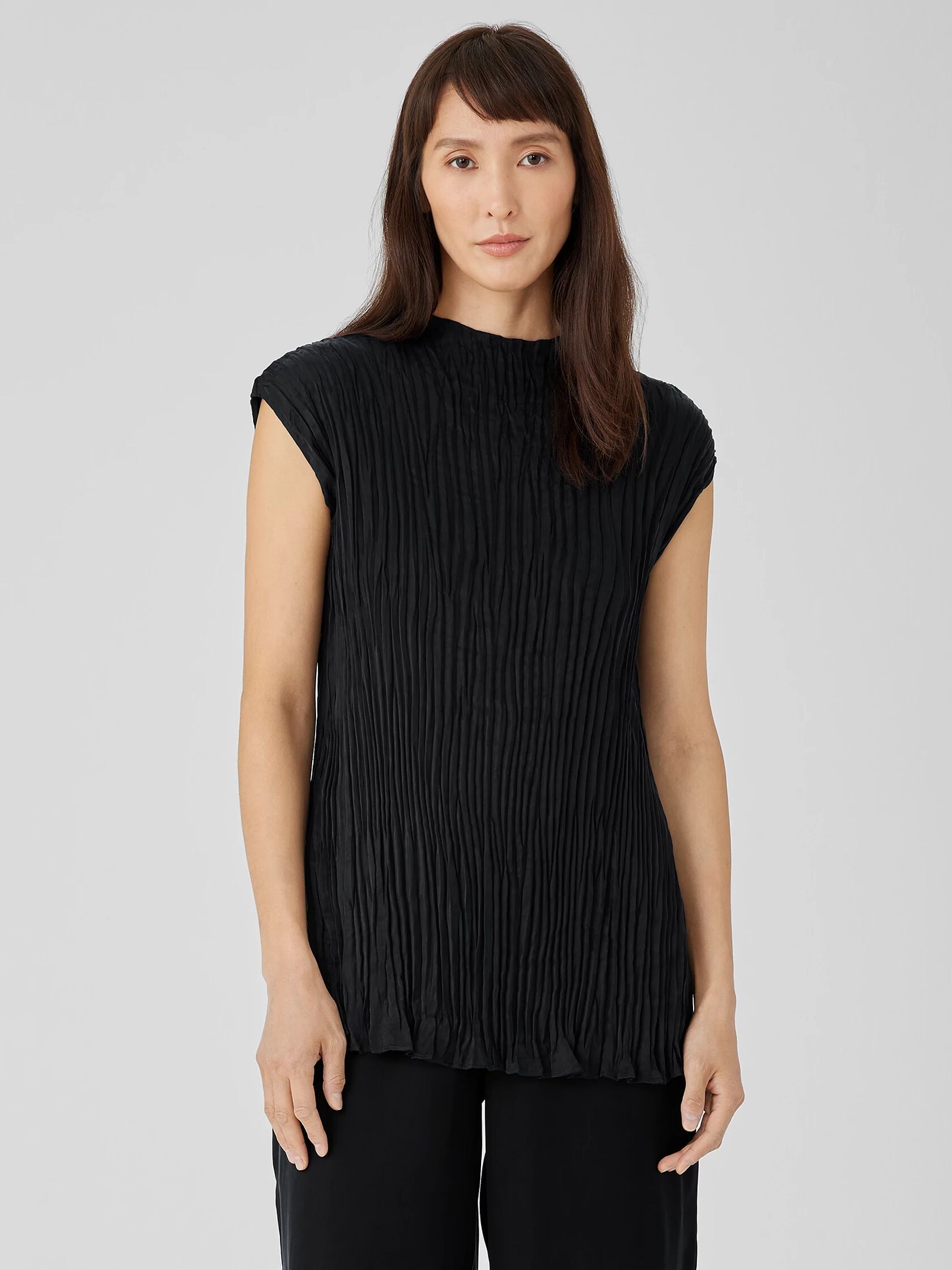 Crushed Cupro Funnel Neck Long Top