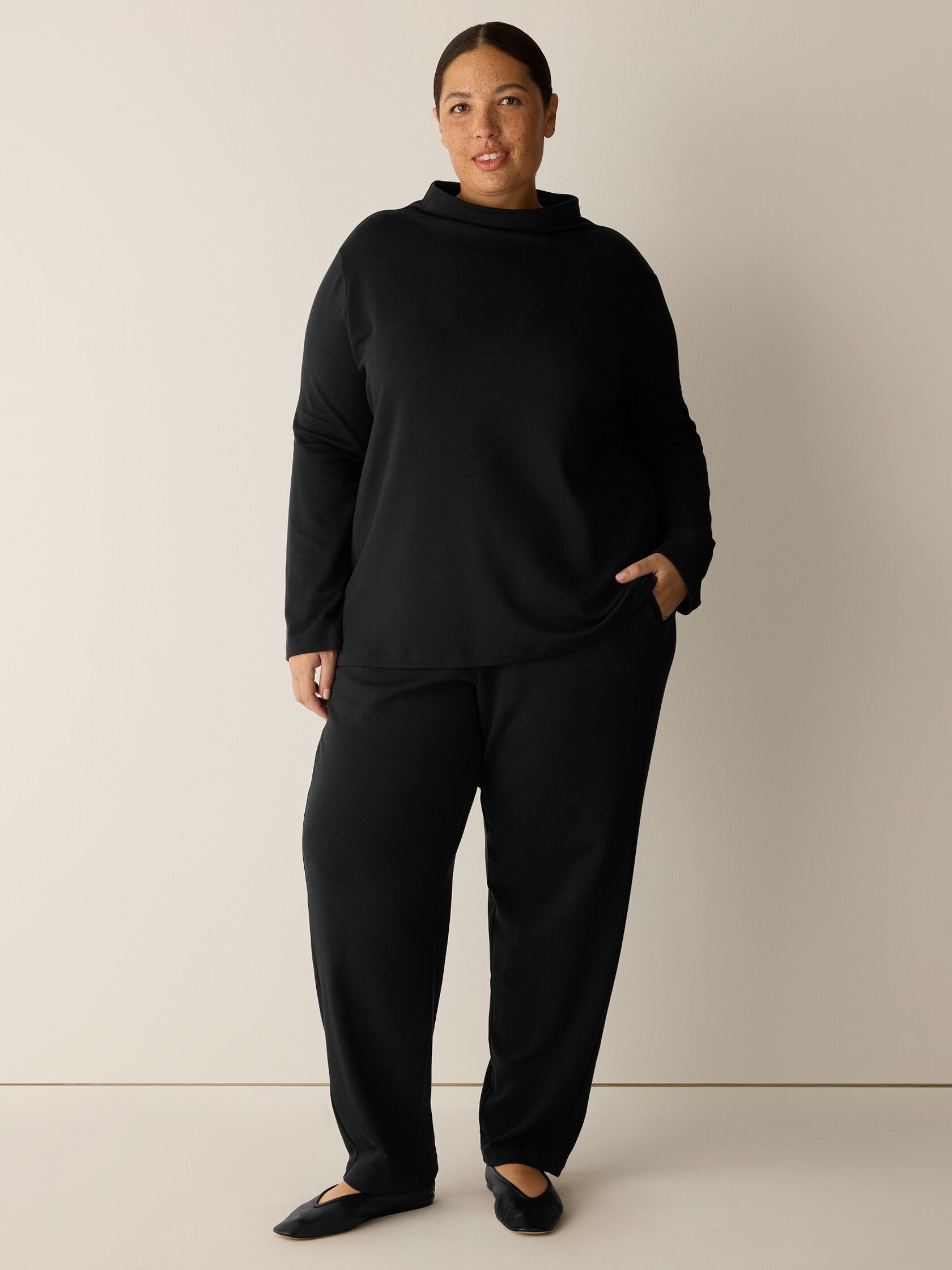 Cozy Brushed Terry Hug Funnel Neck Top