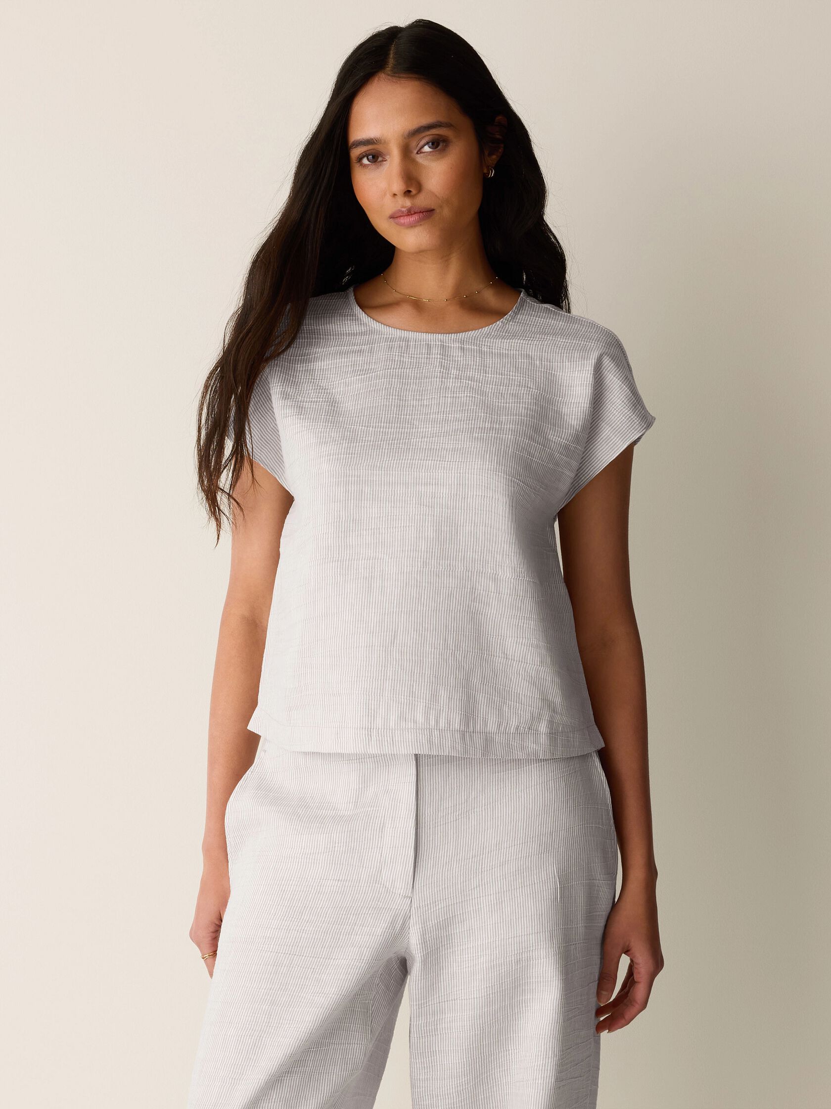 Striped Linen Nylon Sheen Square Top