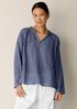 Organic Cotton Microstripe Pucker Split Collar Top