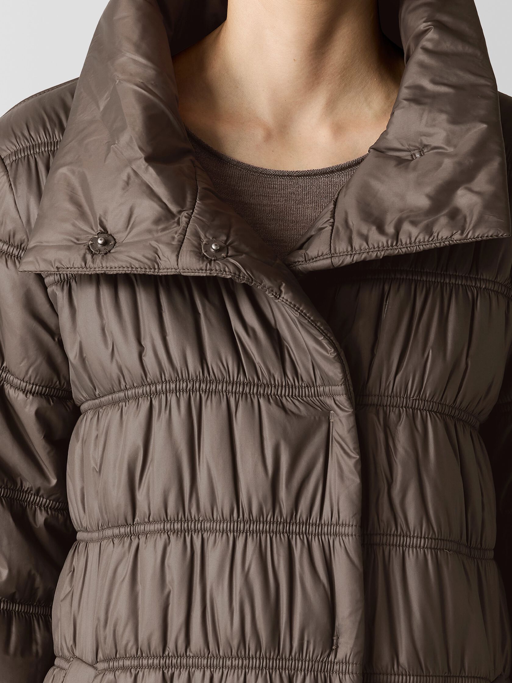 Eggshell Recycled Nylon Stand Collar Coat