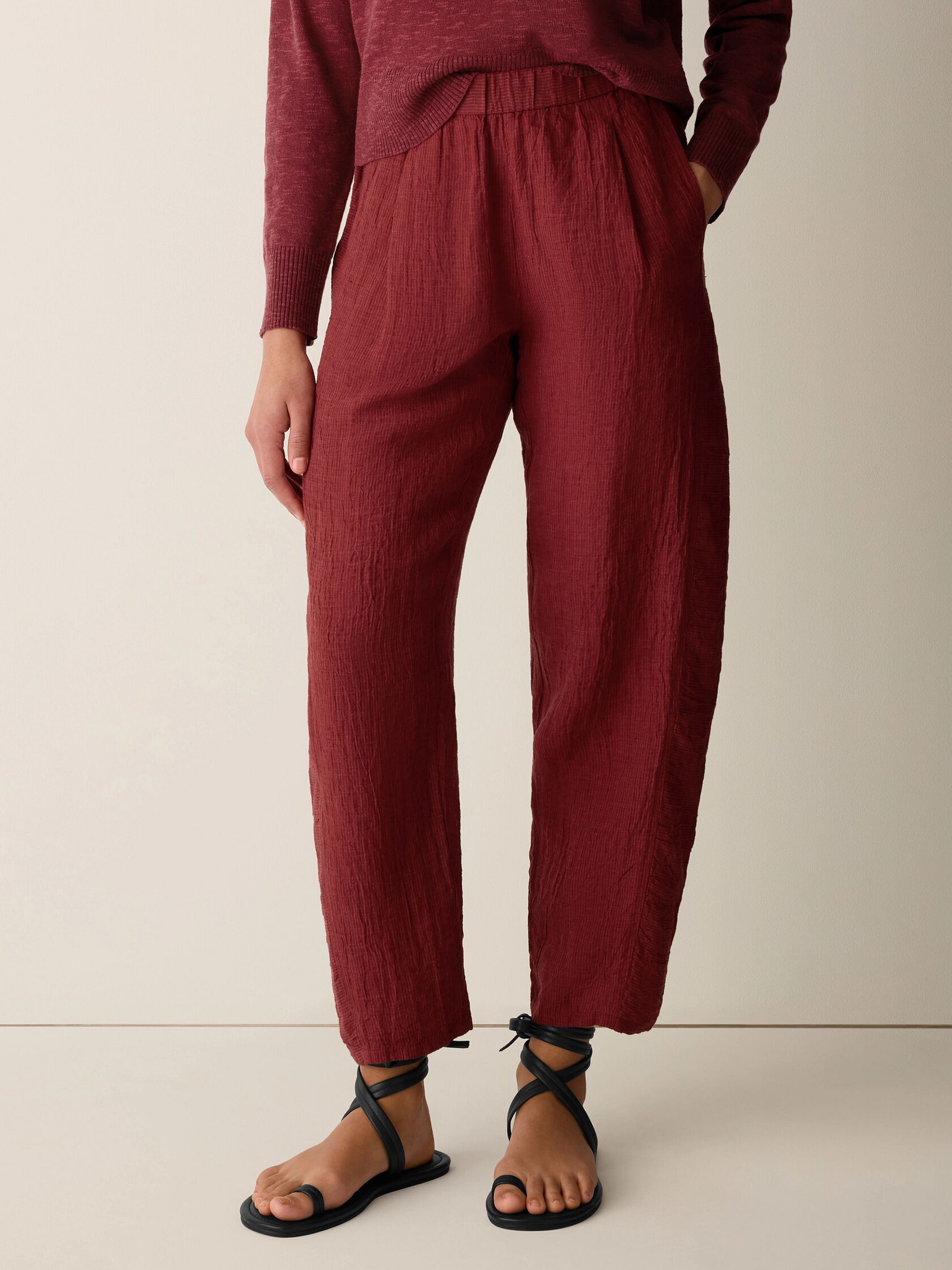 Puckered Organic Linen Stripe Lantern Pant