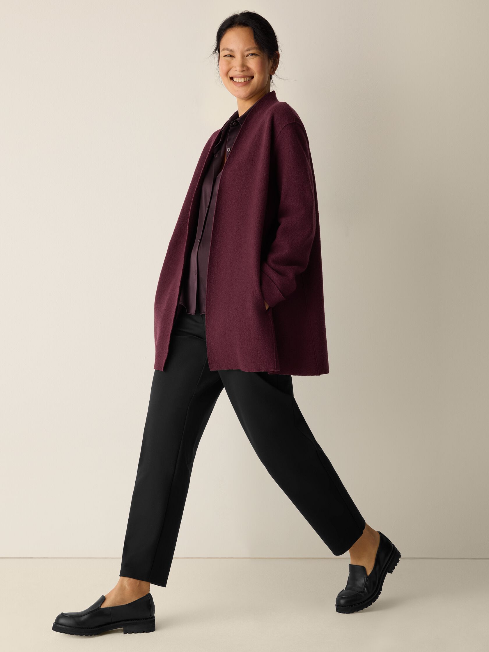 Lightweight Boiled Wool High Collar Jacket in Regenerative Wool