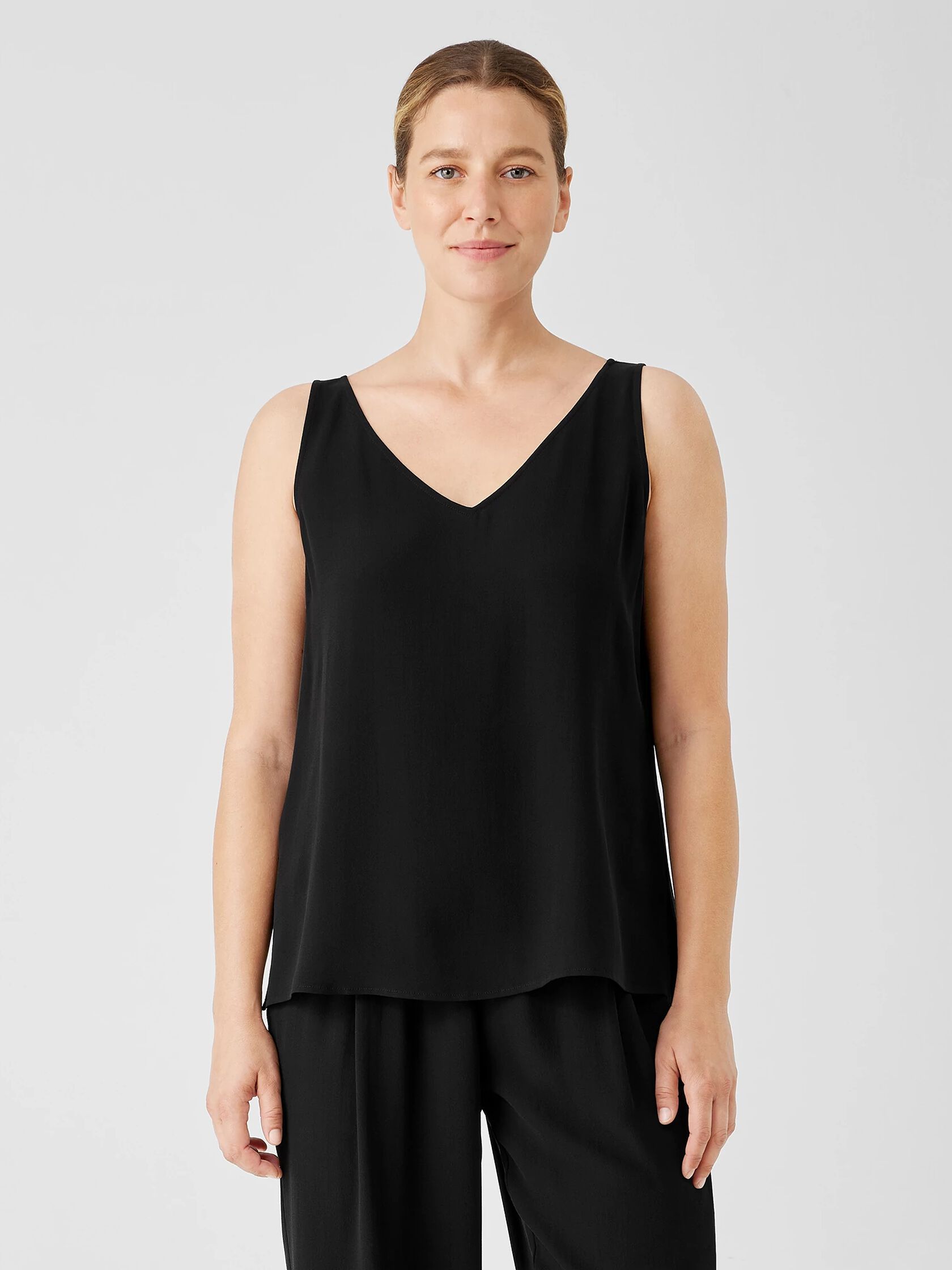 Silk Georgette Crepe V-Neck Top