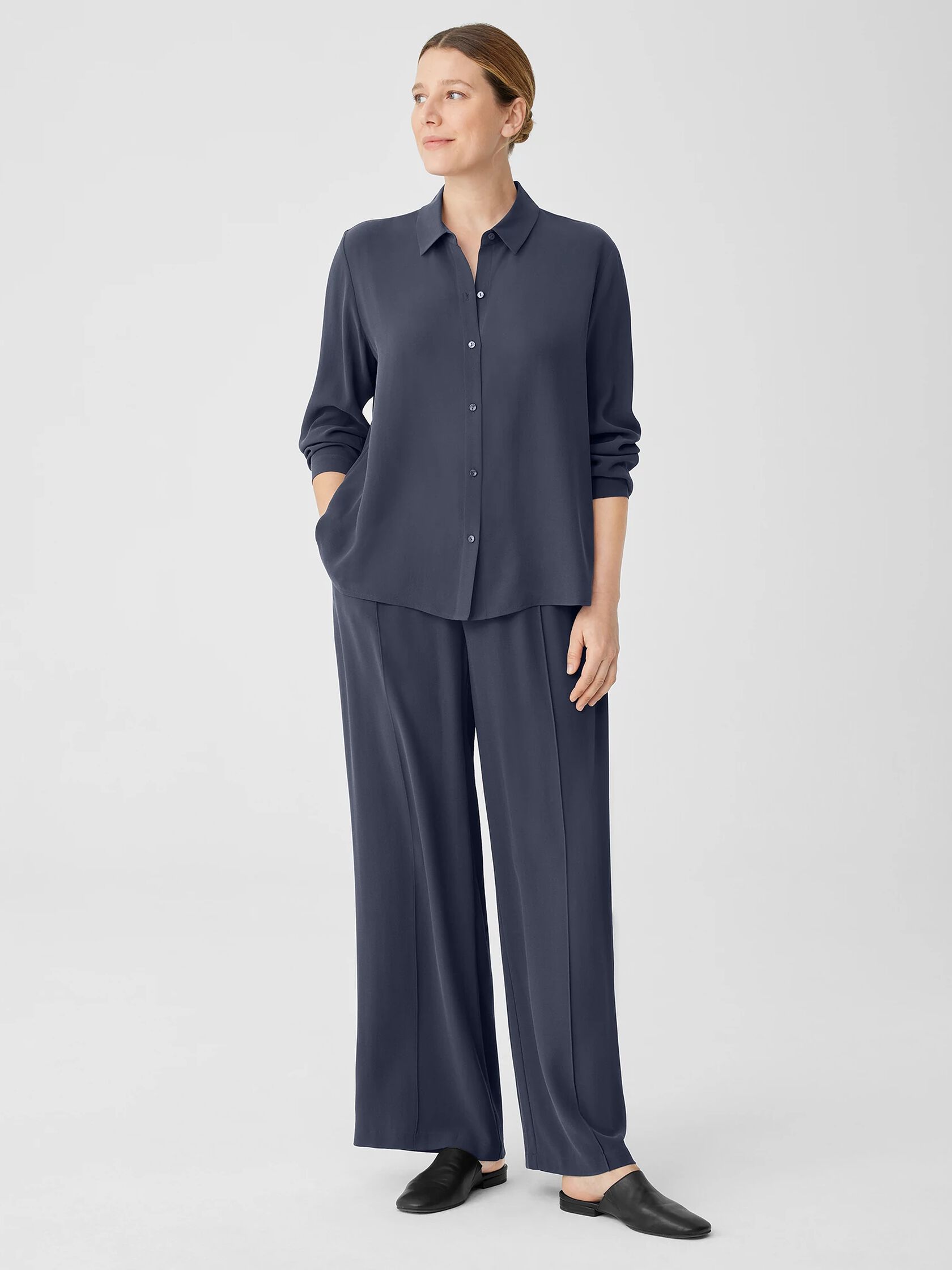 Silk Georgette Crepe Classic Collar Shirt