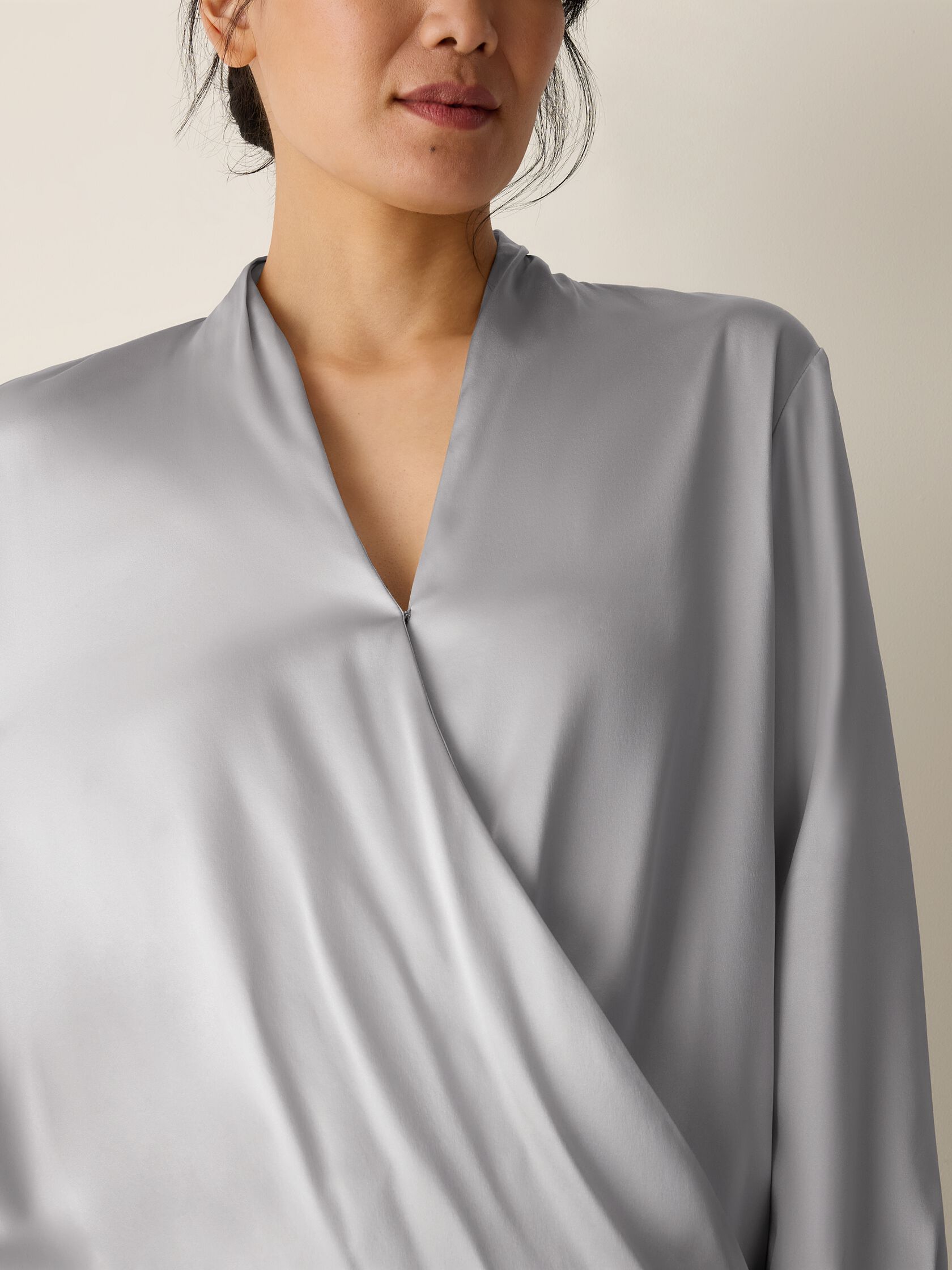 Stretch Silk Charmeuse Wrap Top