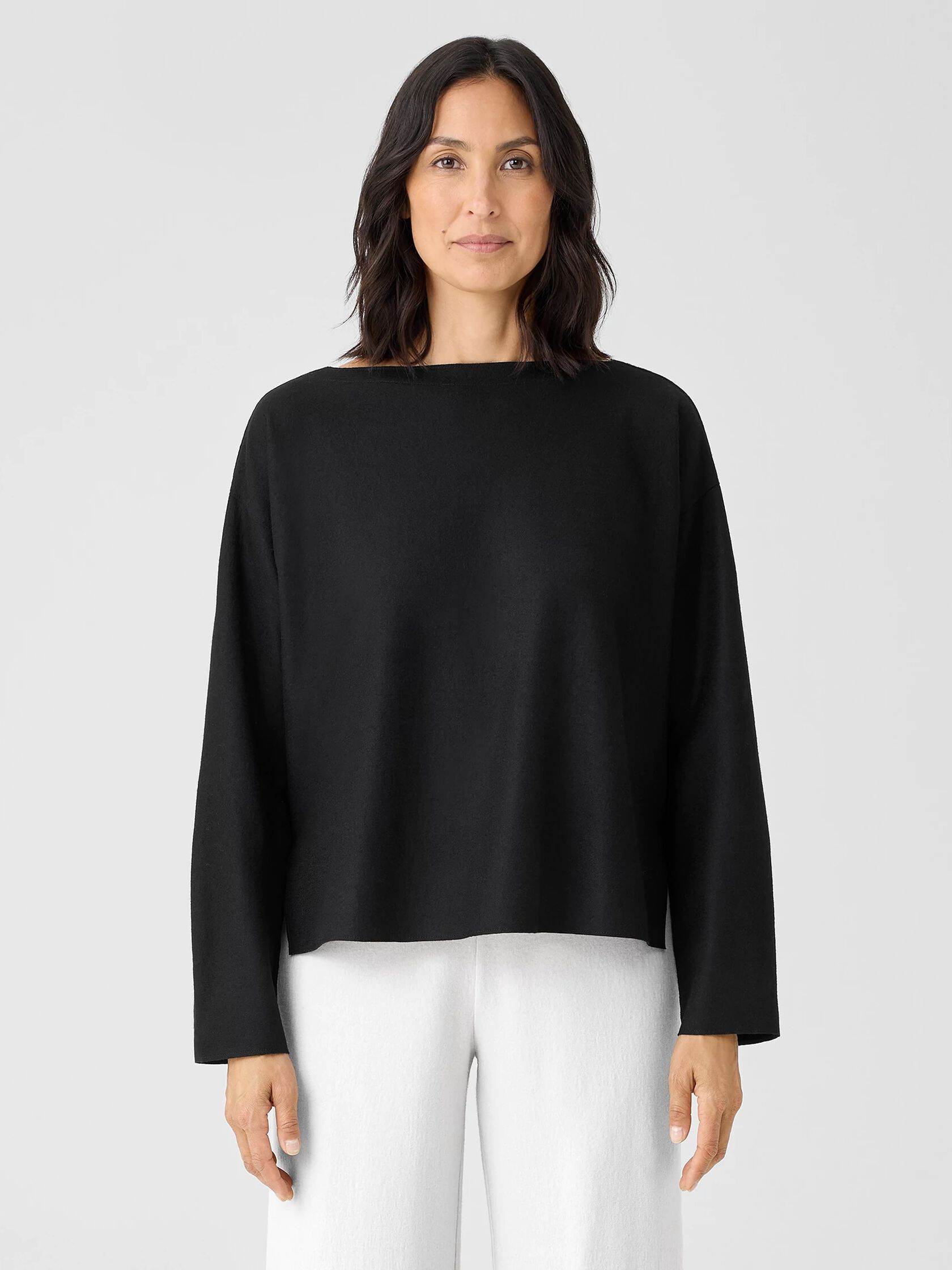 Boiled Wool Jersey Bateau Neck Top | EILEEN FISHER