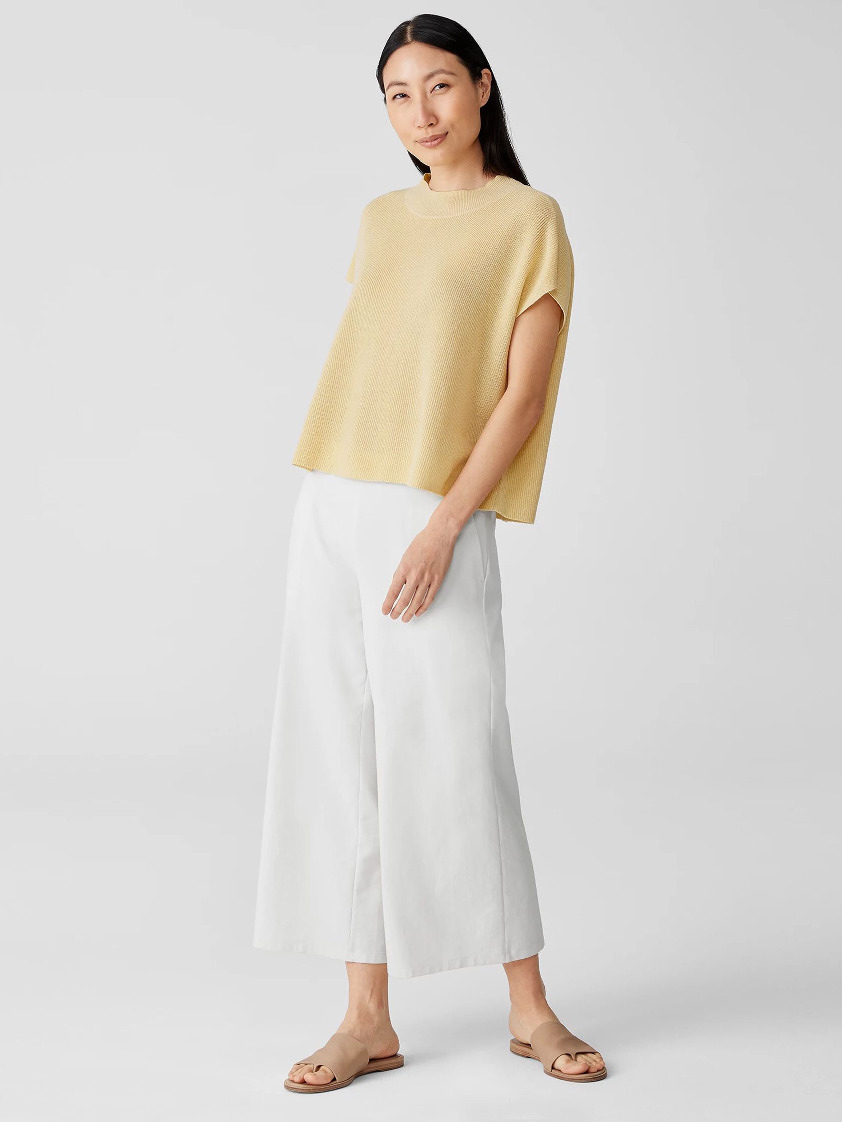 Organic Linen Cotton Mock Neck Top