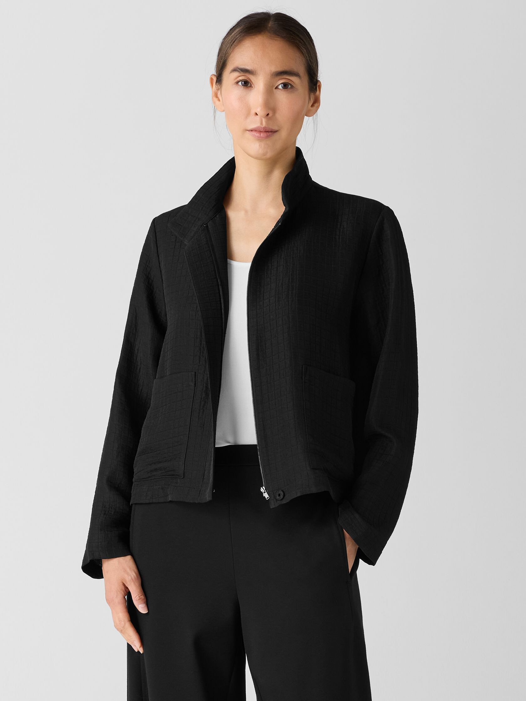 Silk Linen Box Stand Collar Jacket