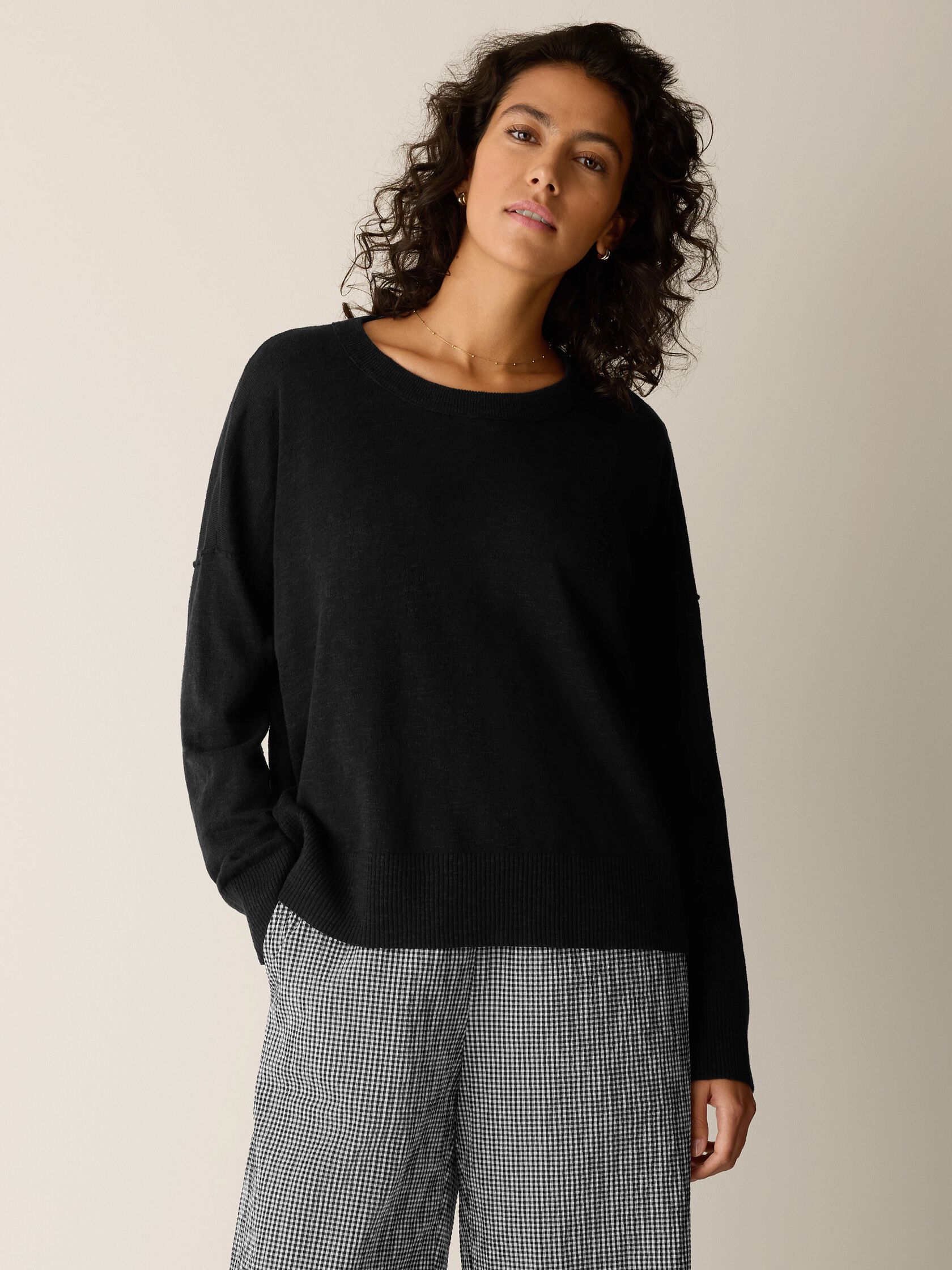 Organic Linen Cotton Slub Crew Neck Top