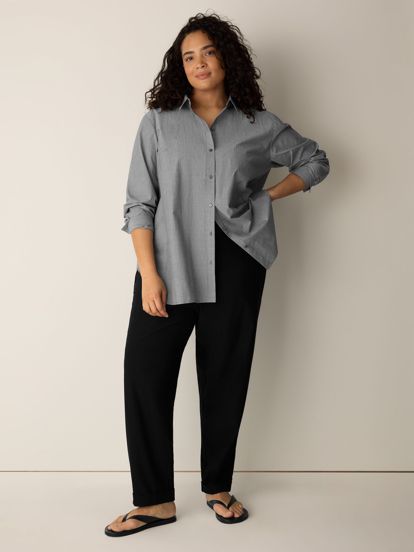 Striped Organic Cotton Poplin Classic Collar Shirt