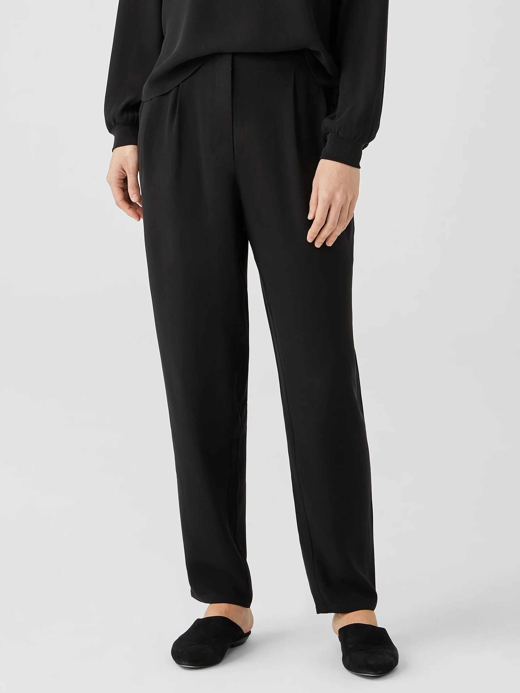 Silk Georgette Crepe Pleated Pant | EILEEN FISHER