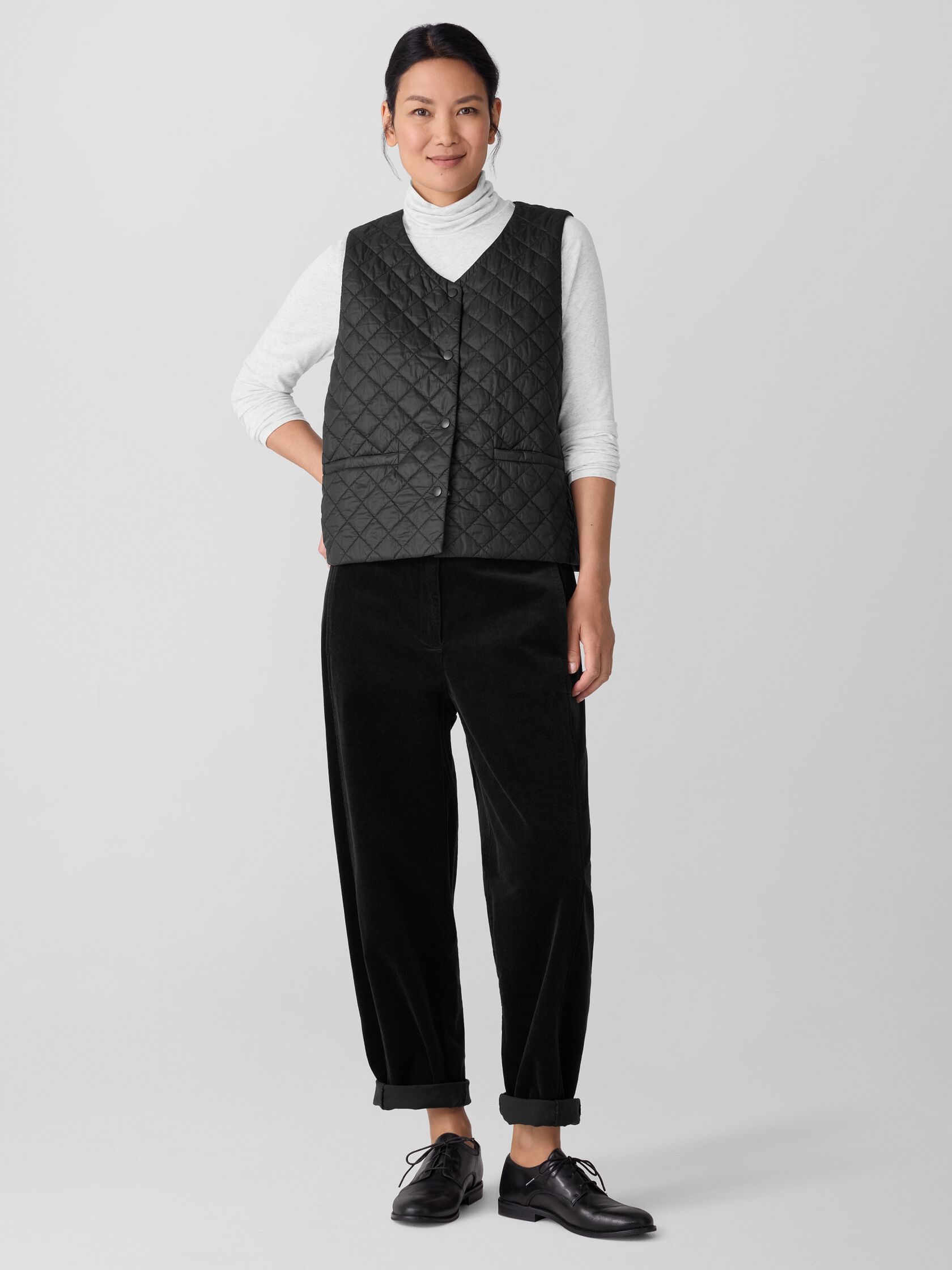 Eggshell Recycled Nylon Quilted V-Neck Vest