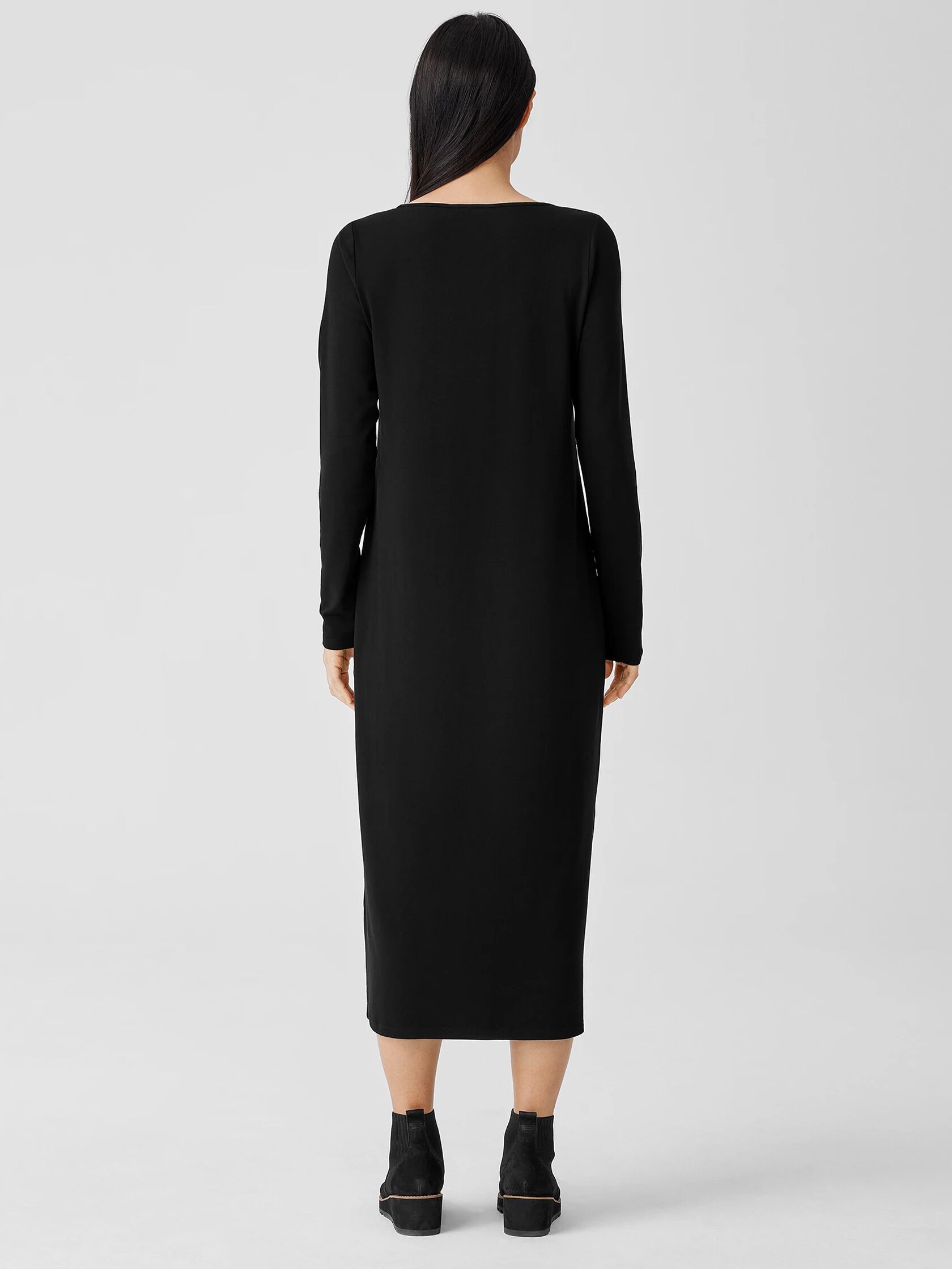 Stretch Jersey Knit Jewel Neck Dress