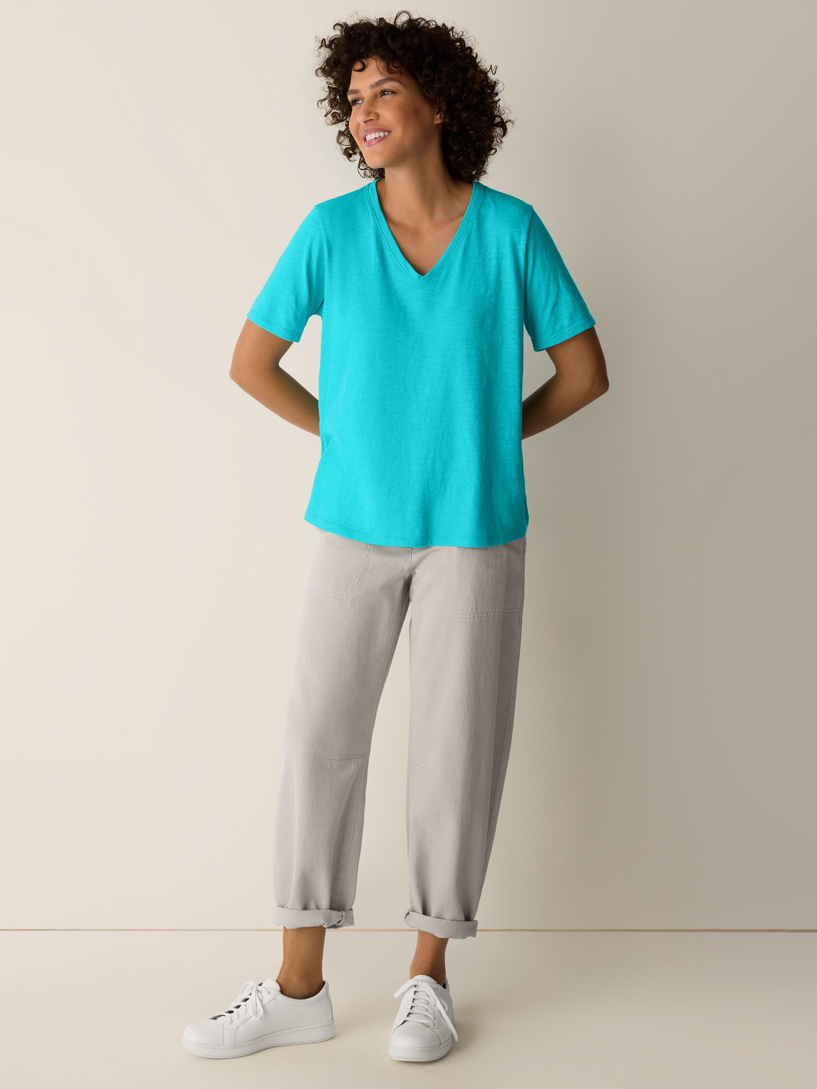 Organic Cotton Slubby Jersey V-Neck Tee