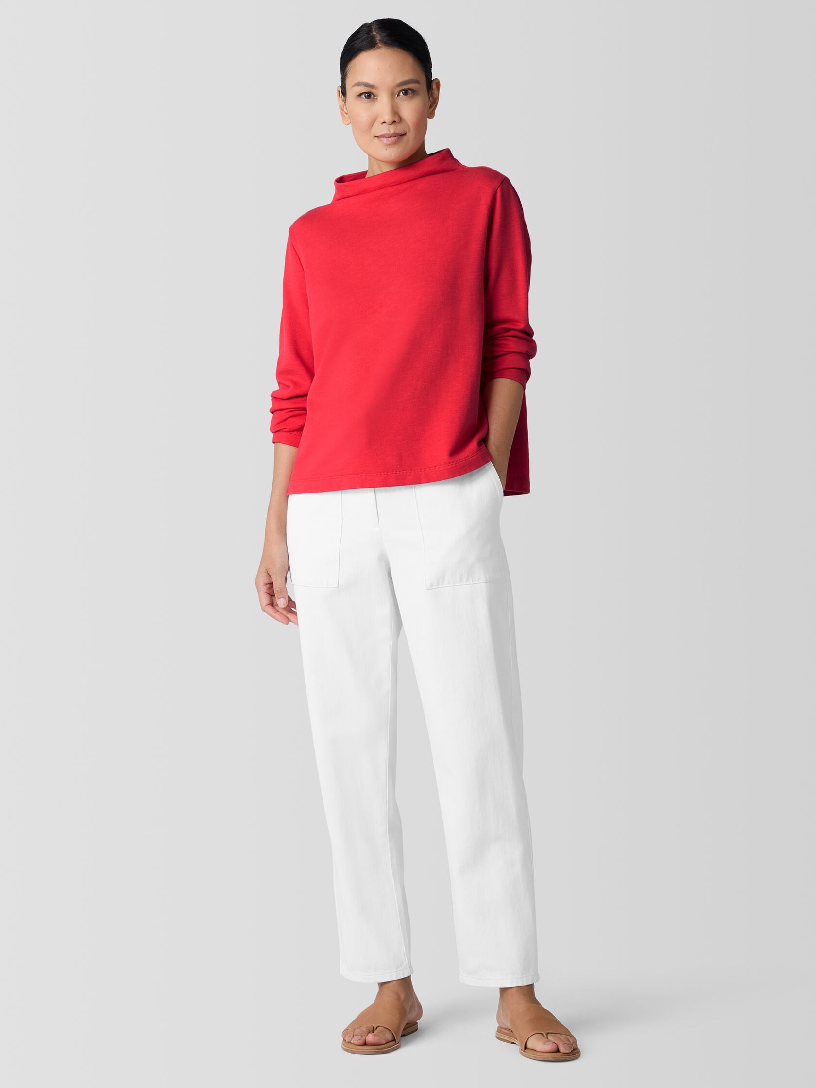 Garment-Dyed Terry Funnel Neck Top