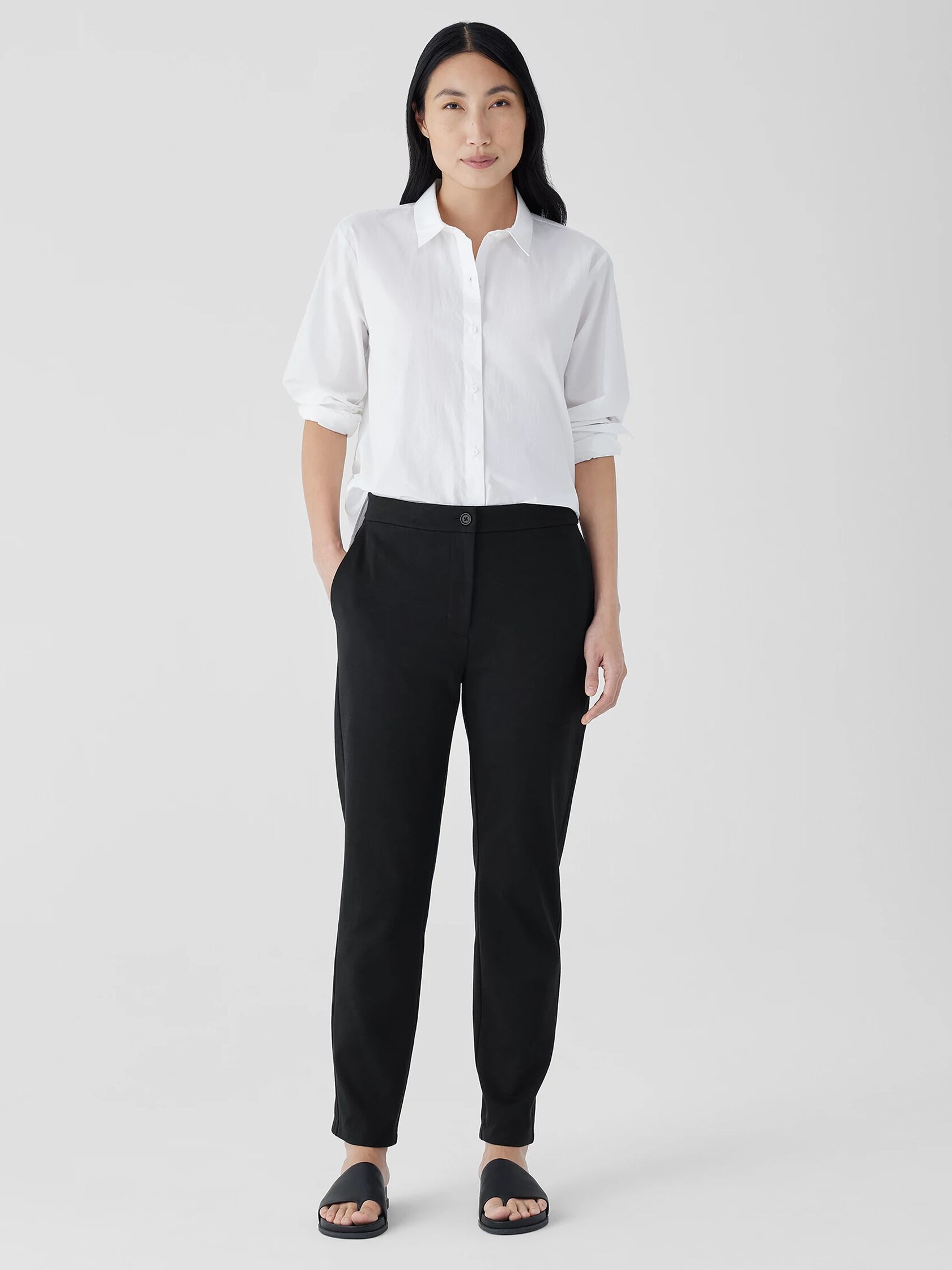 Cotton Blend Ponte High-Waisted Slim Pant