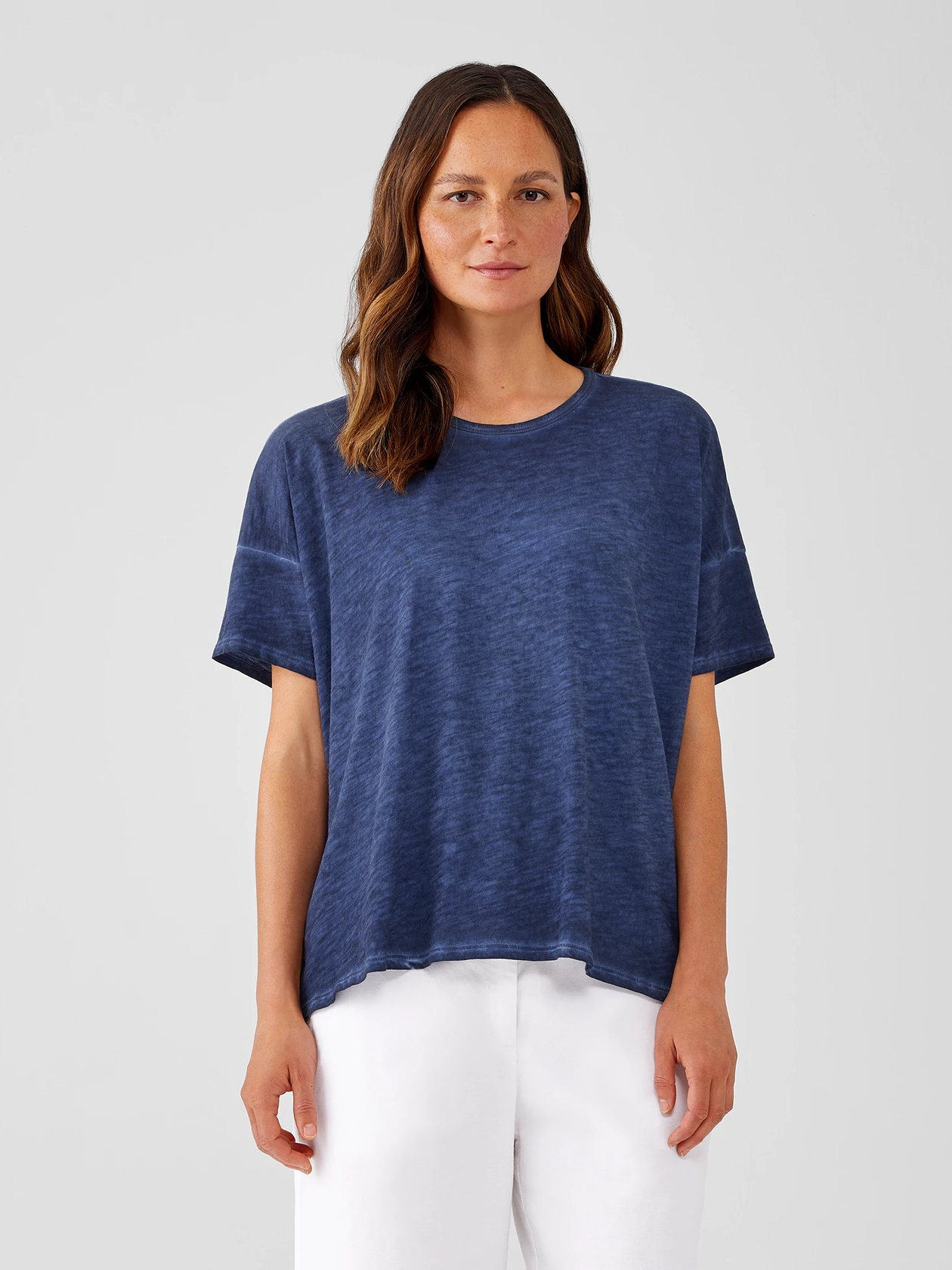 Organic Cotton Hazy Slub Crew Neck Tee EILEEN FISHER